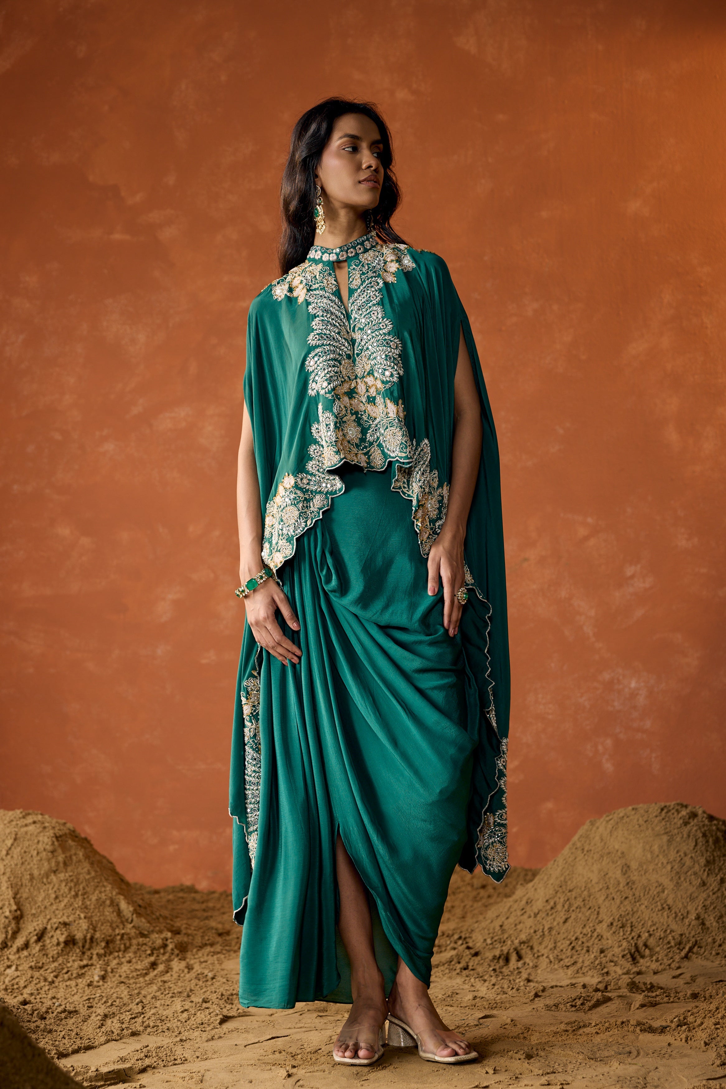 Jade Green Embellished Premium Silk Skirt Set