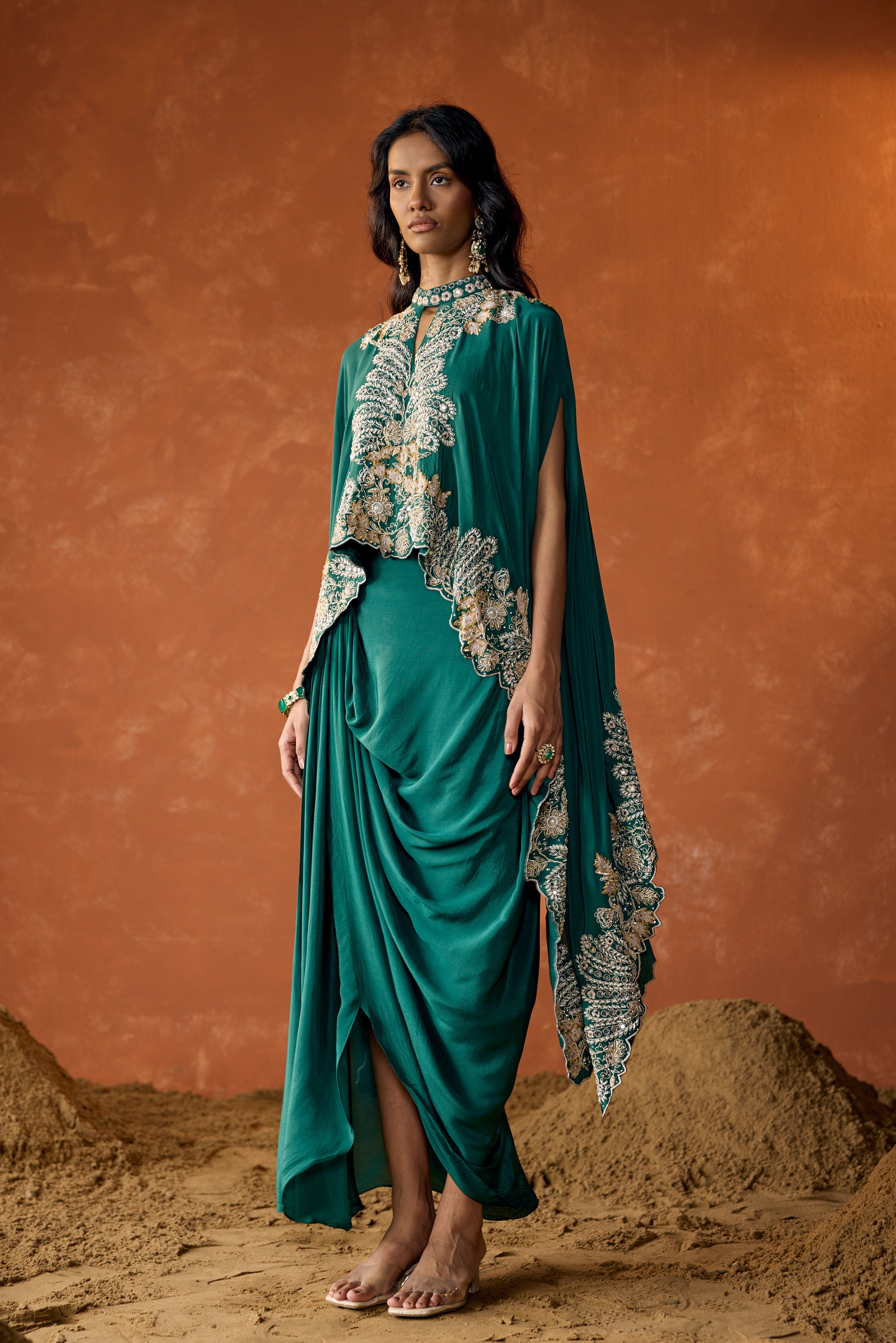 Jade Green Embellished Premium Silk Skirt Set