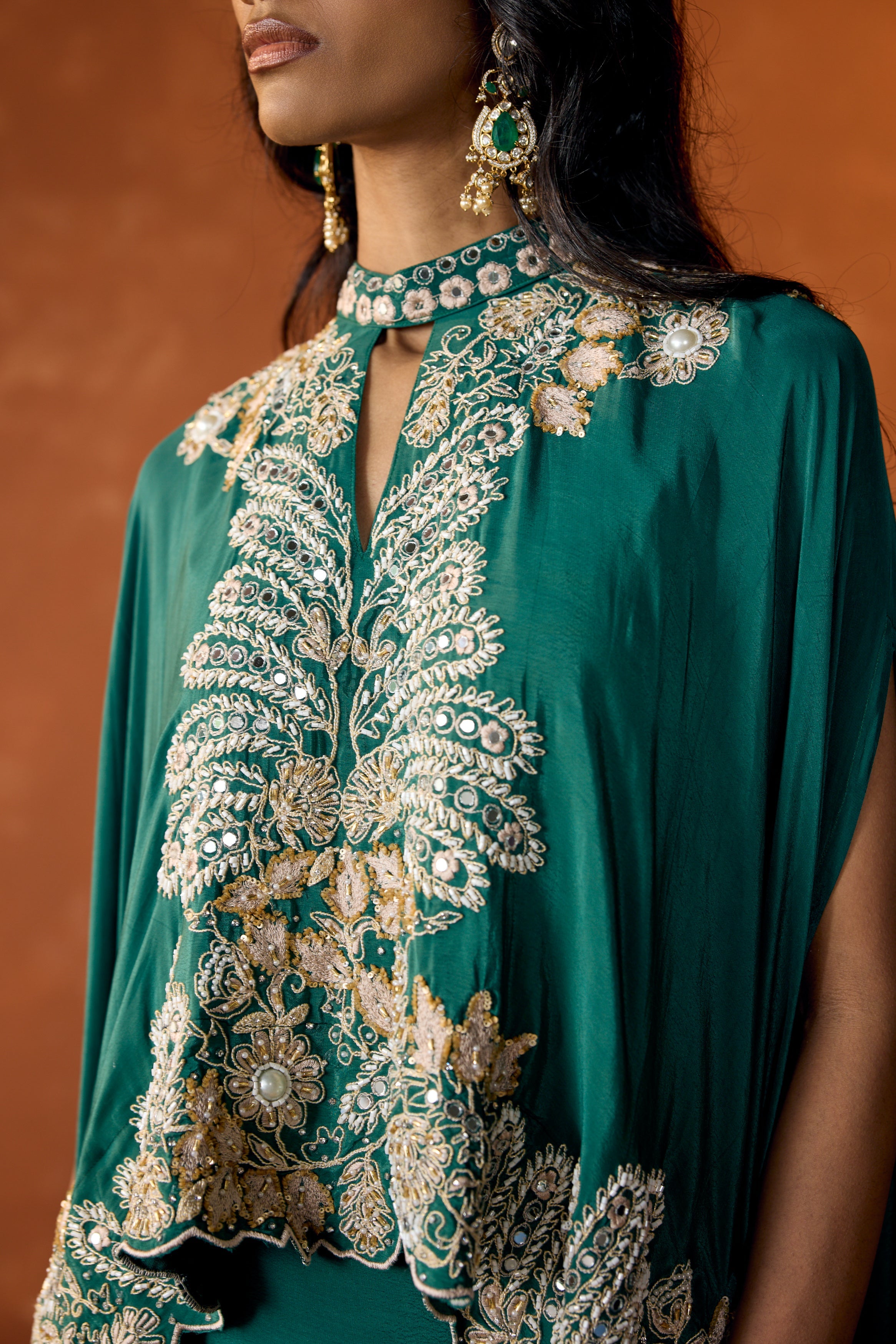 Jade Green Embellished Premium Silk Skirt Set