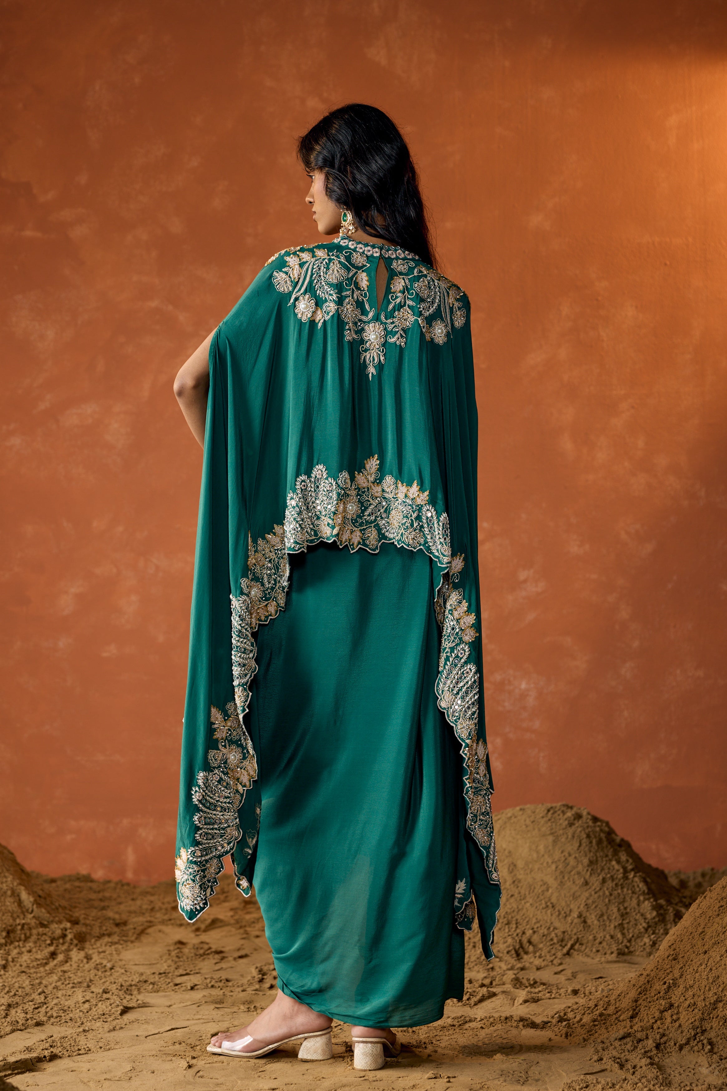 Jade Green Embellished Premium Silk Skirt Set