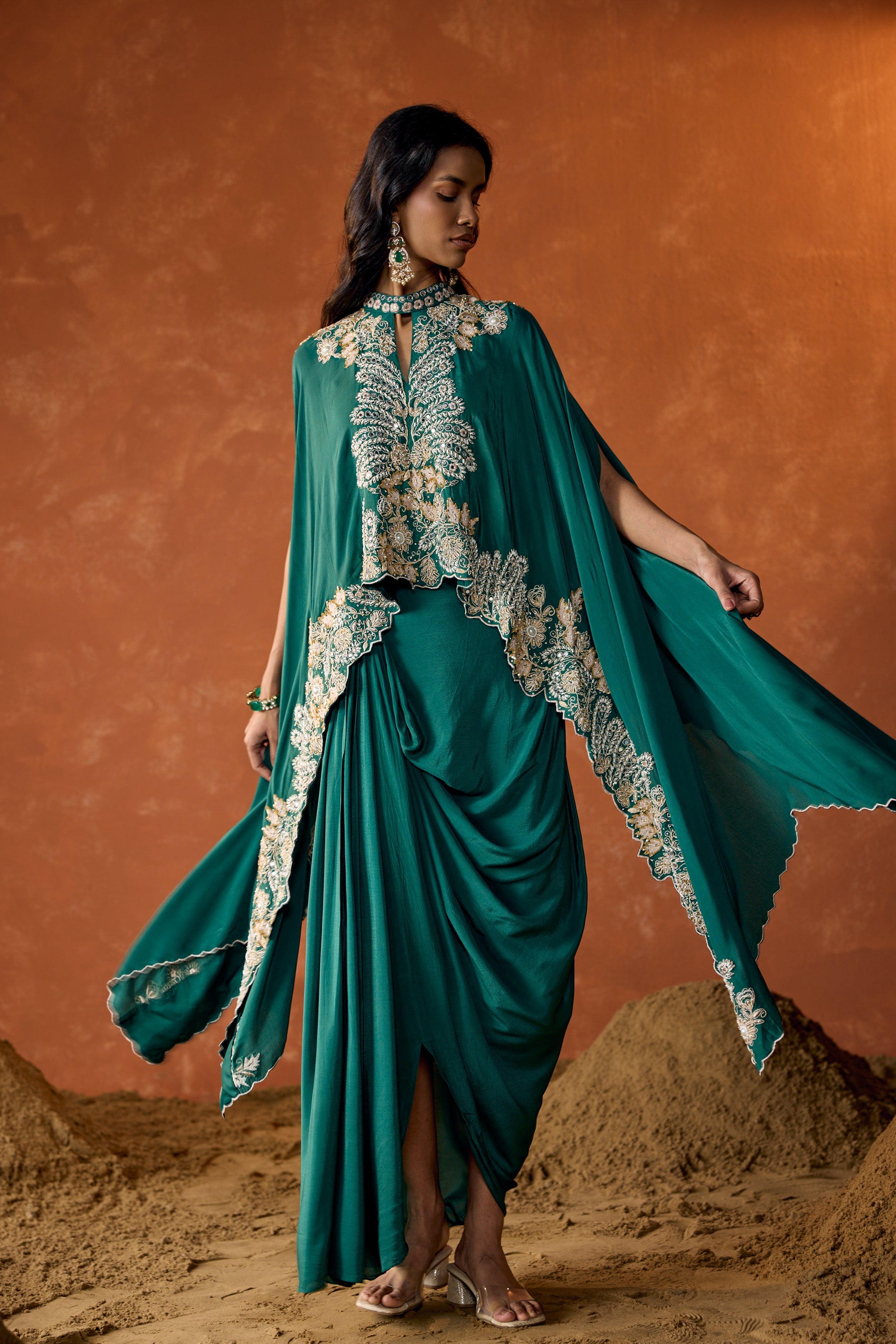 Jade Green Embellished Premium Silk Skirt Set