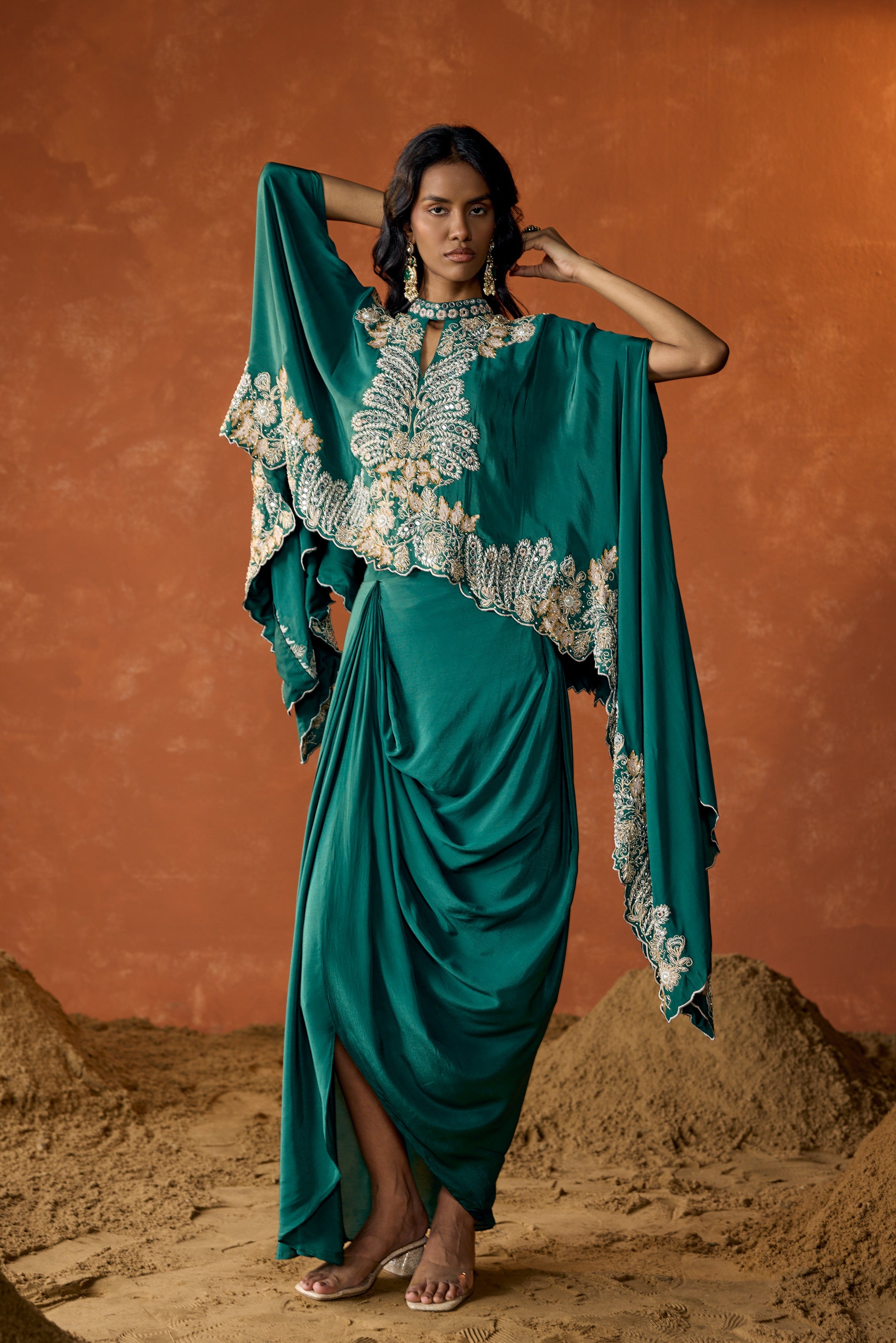 Jade Green Embellished Premium Silk Skirt Set