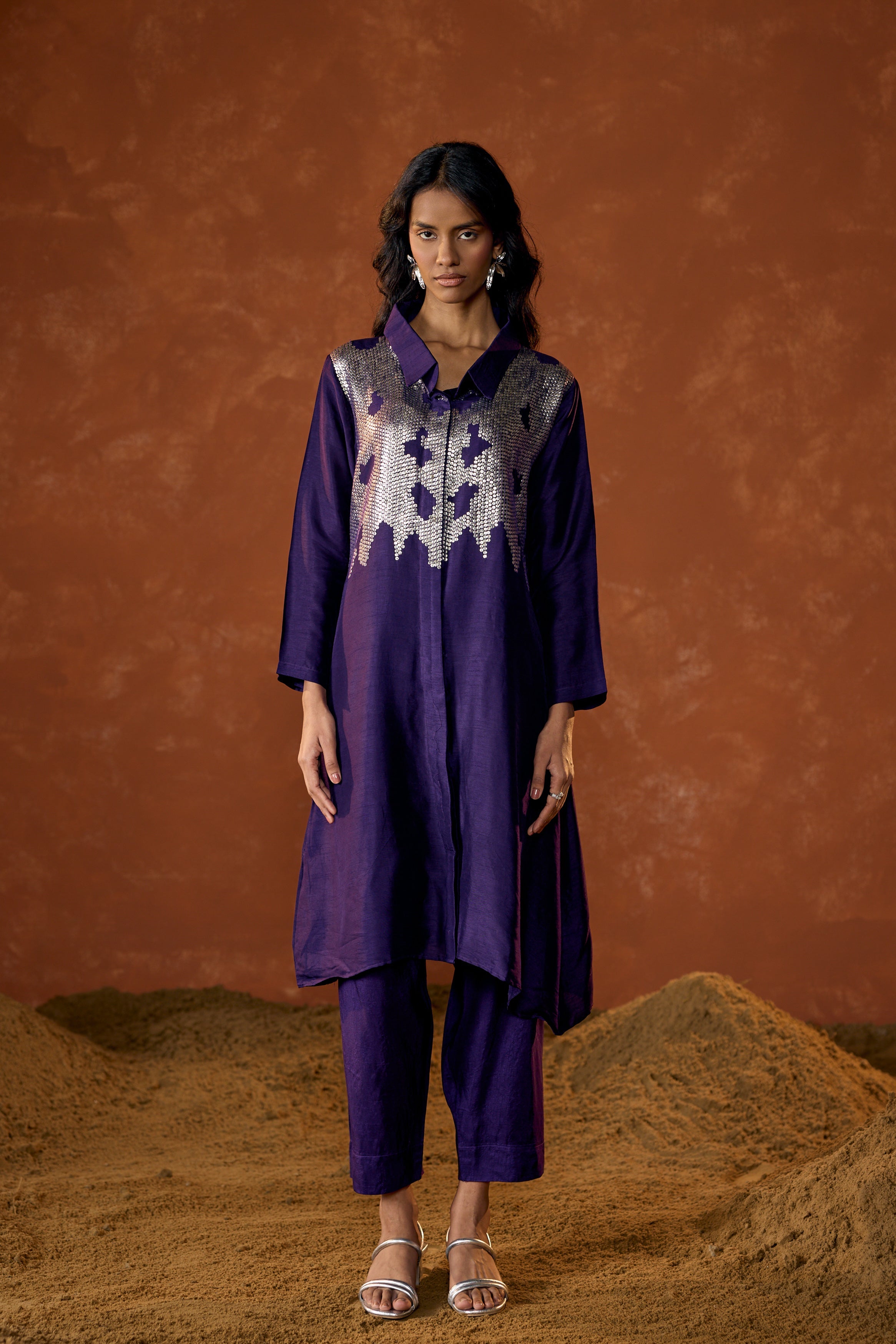Royal Purple Embellished Raw Silk Co-Ord Set