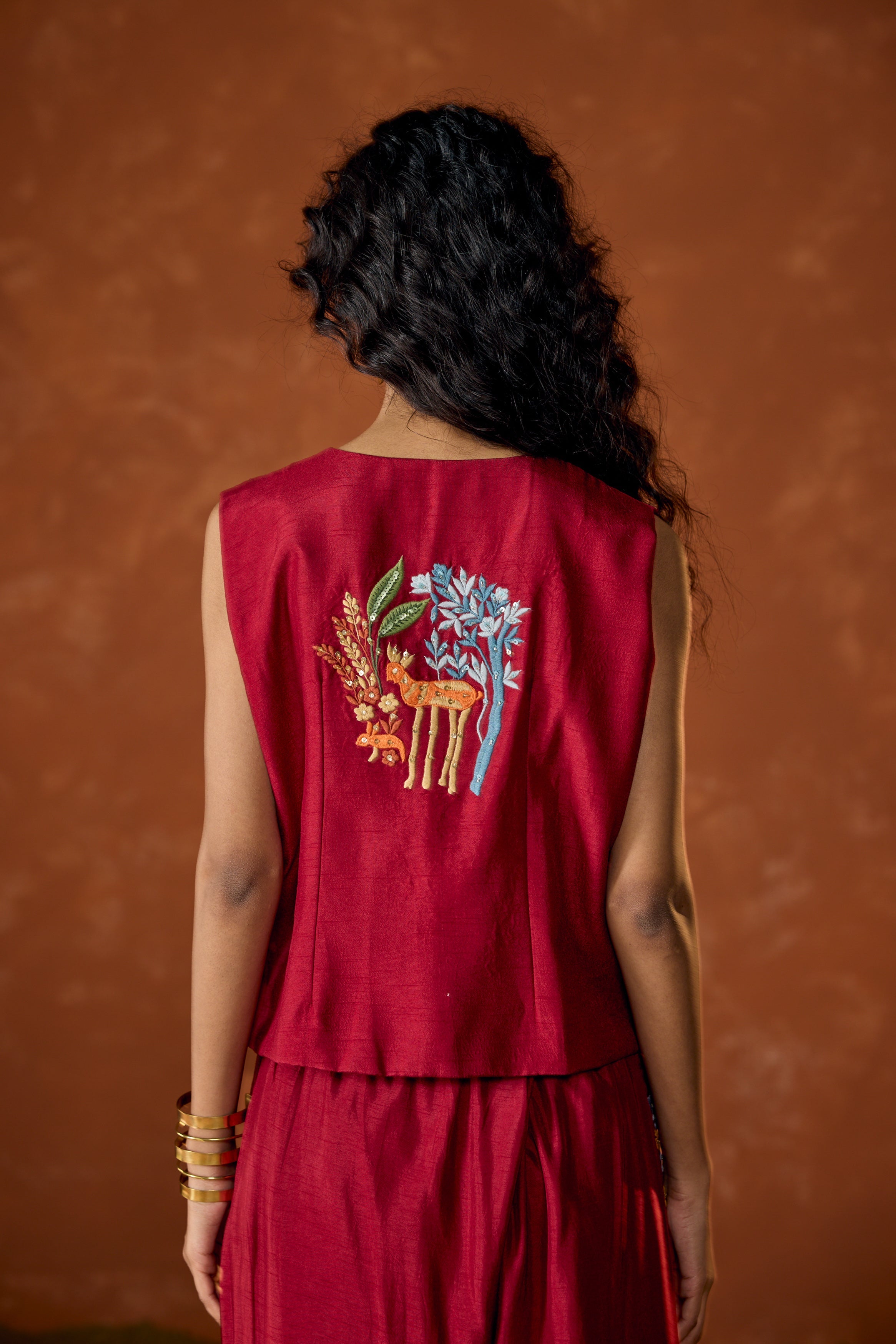 Scarlet Red Embroidered Raw Silk Co-Ord Set