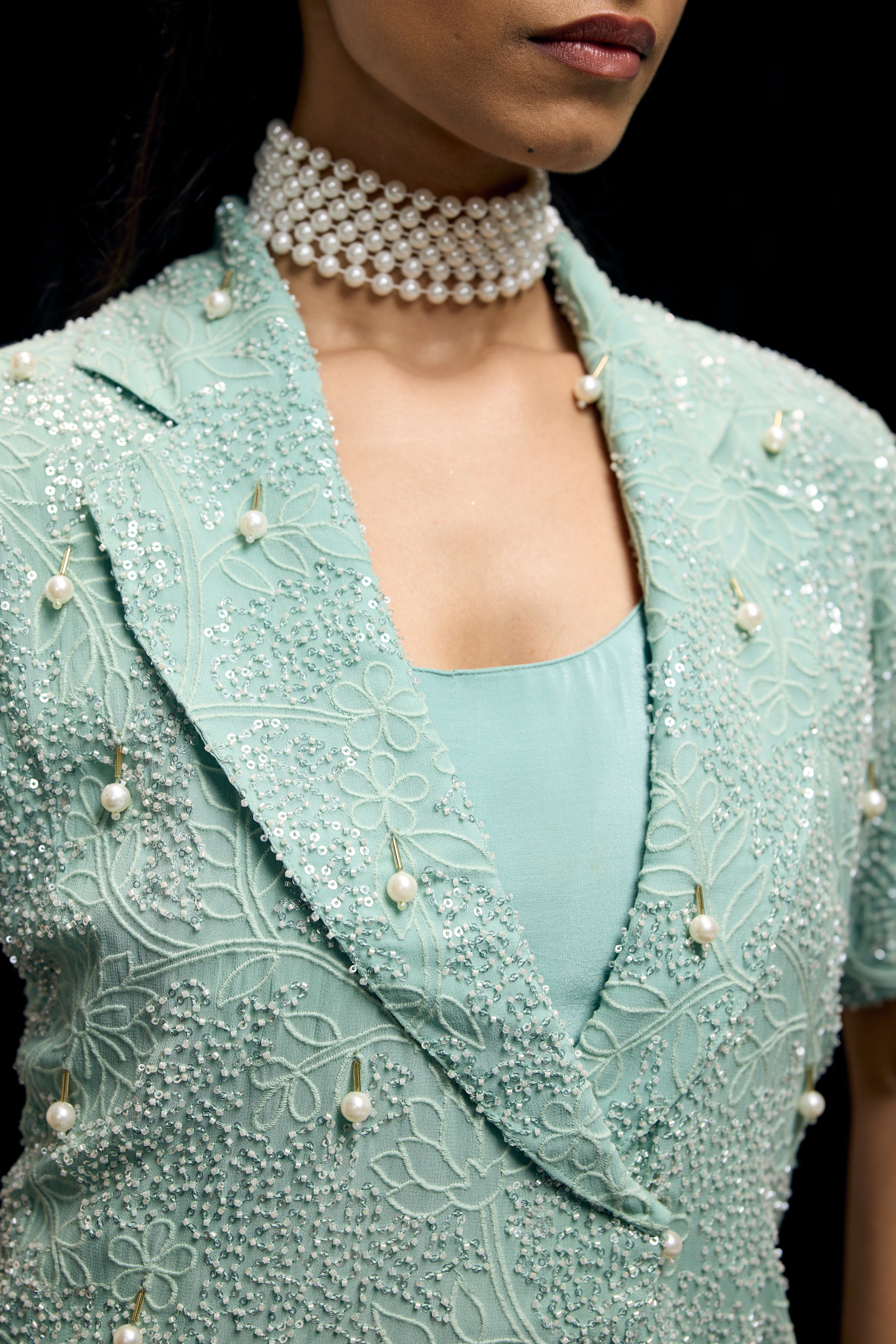 Sky Blue Embellished Chinon Silk Sharara Set