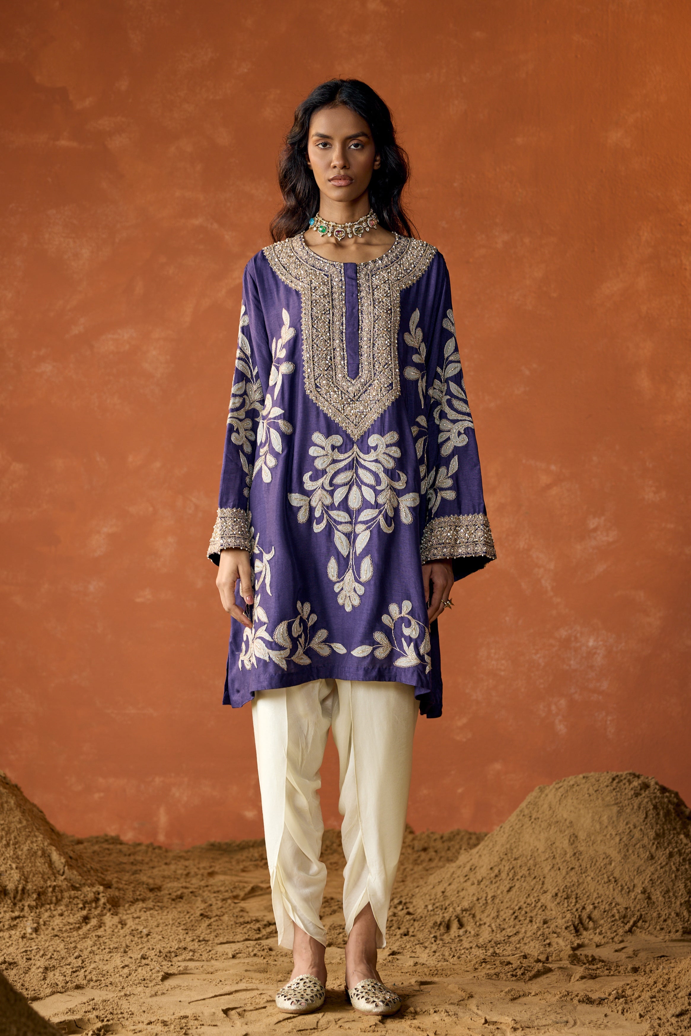 Royal Purple Embellished Raw Silk Dhoti Set