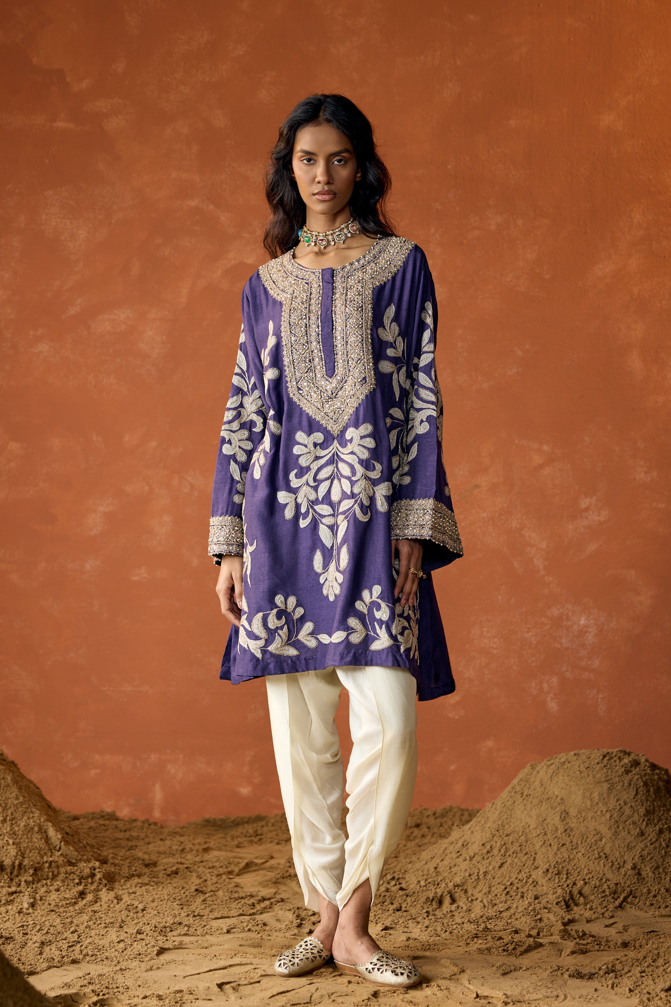 Royal Purple Embellished Raw Silk Dhoti Set