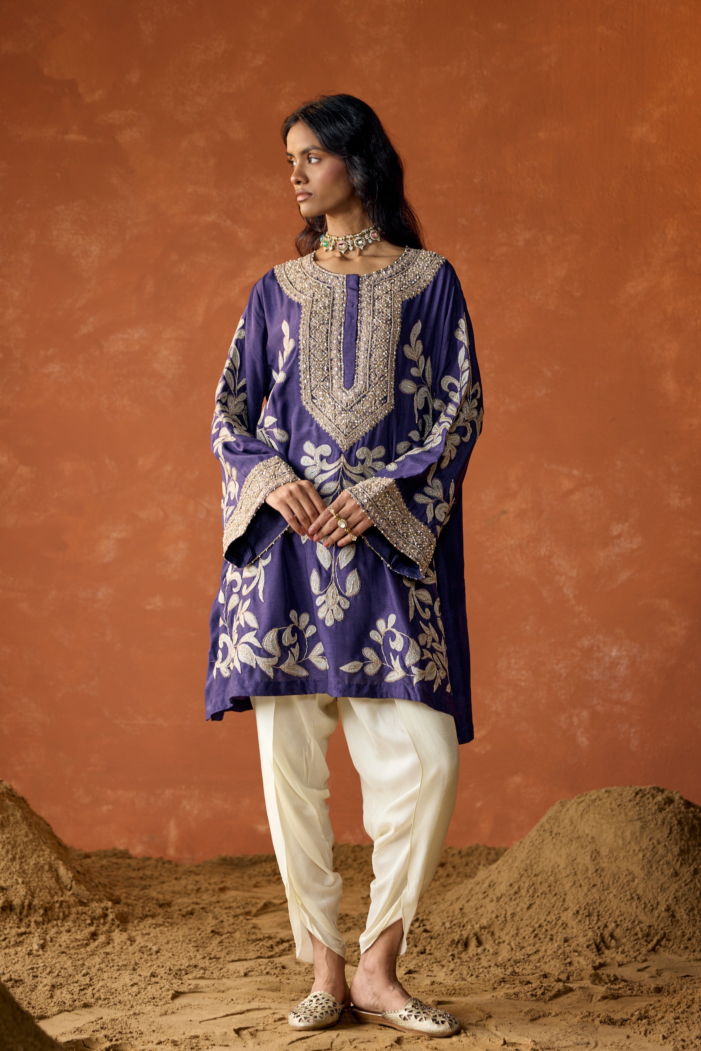 Royal Purple Embellished Raw Silk Dhoti Set