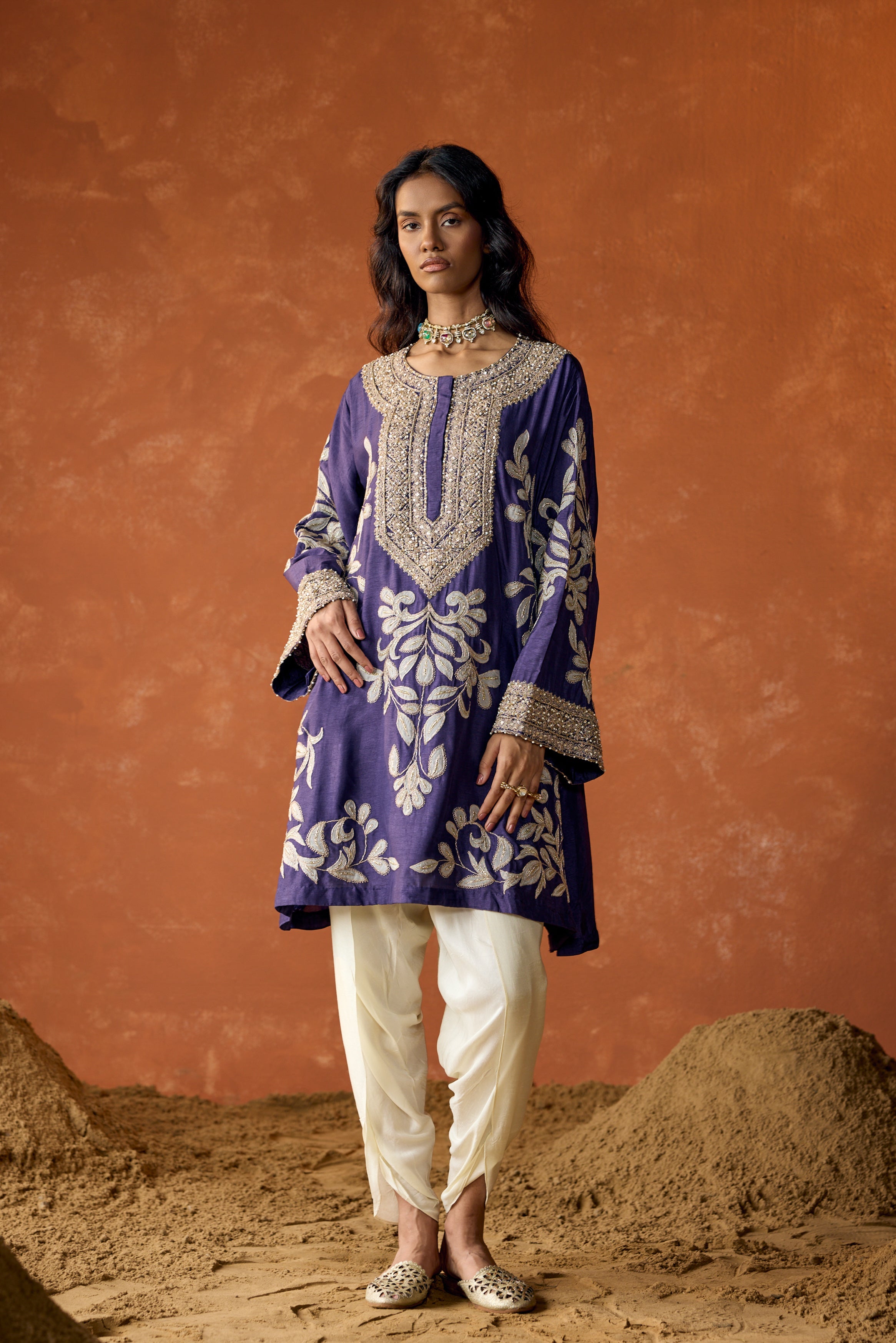 Royal Purple Embellished Raw Silk Dhoti Set