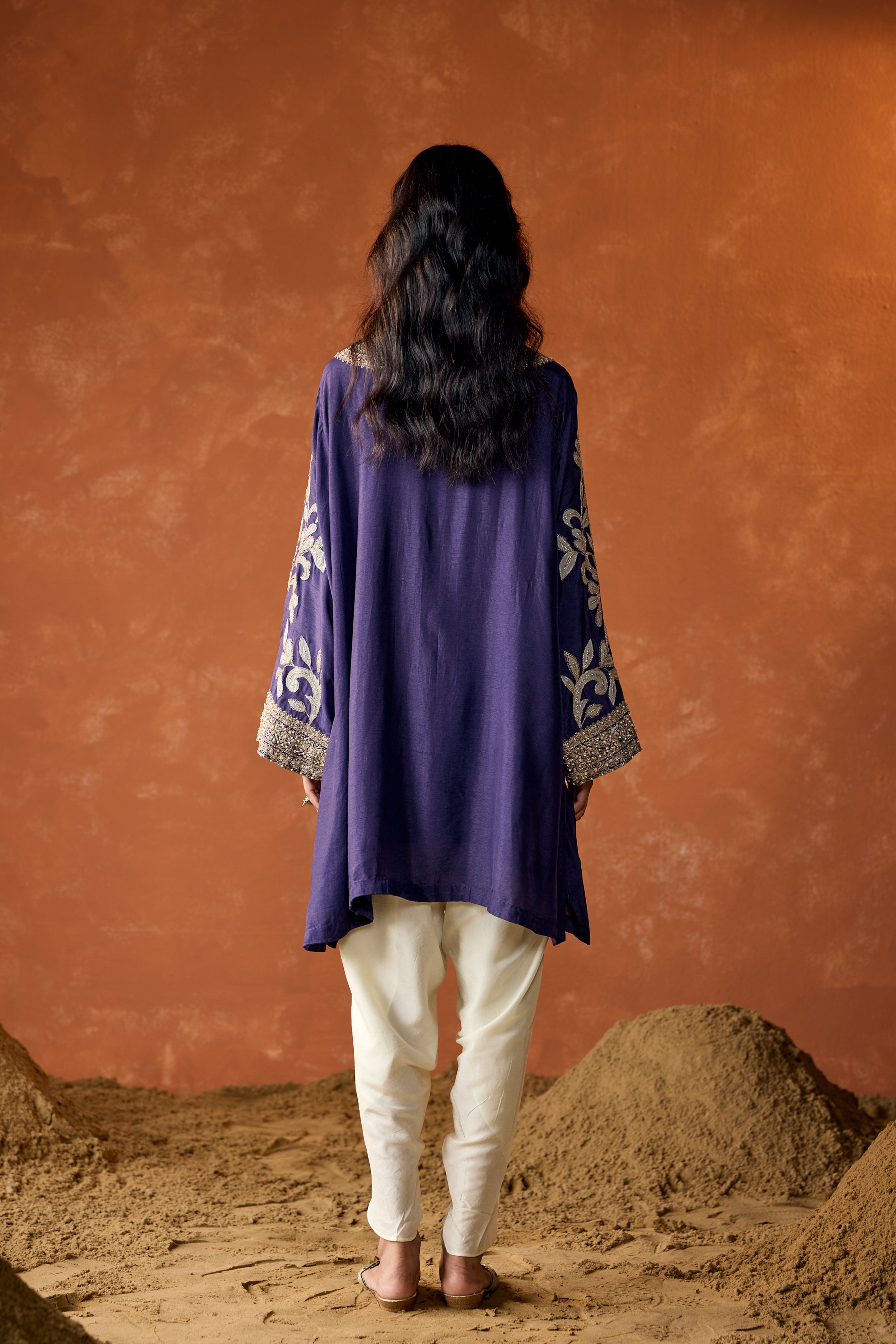 Royal Purple Embellished Raw Silk Dhoti Set