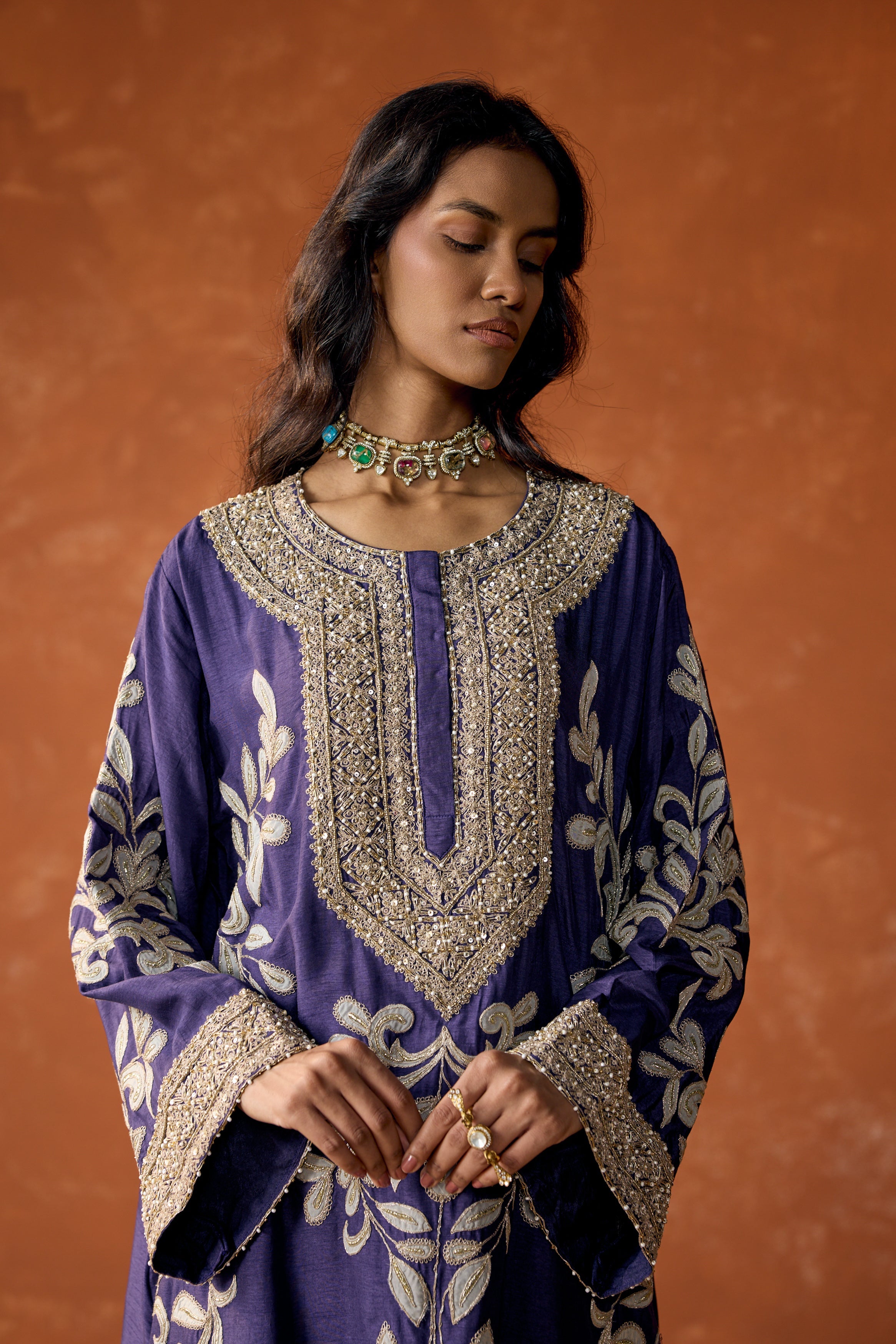 Royal Purple Embellished Raw Silk Dhoti Set
