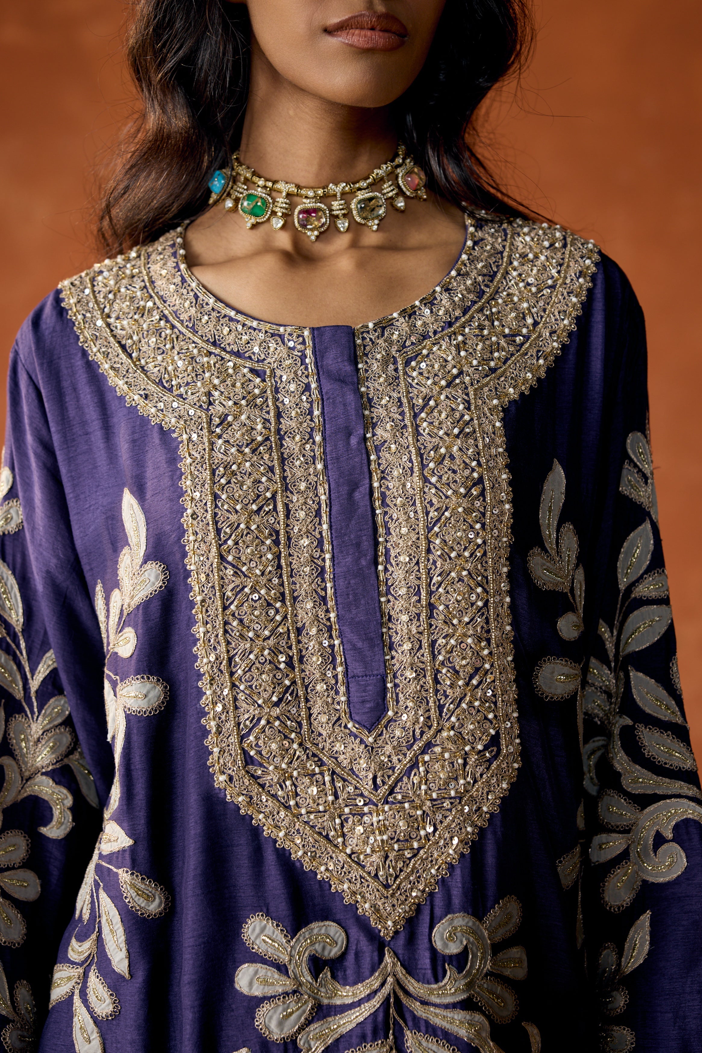 Royal Purple Embellished Raw Silk Dhoti Set