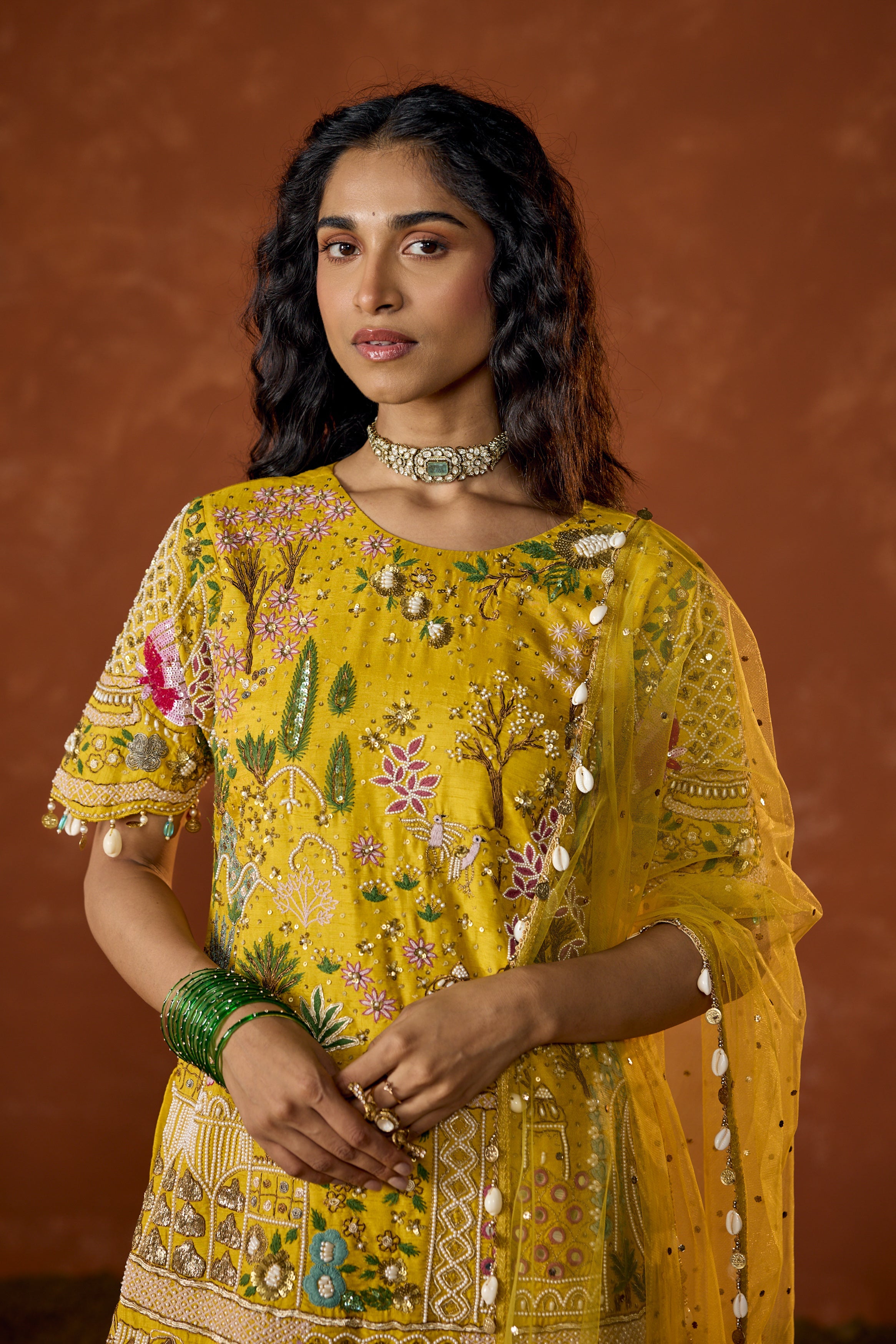 Marigold Yellow Embellished Premium Raw Silk Pant Set