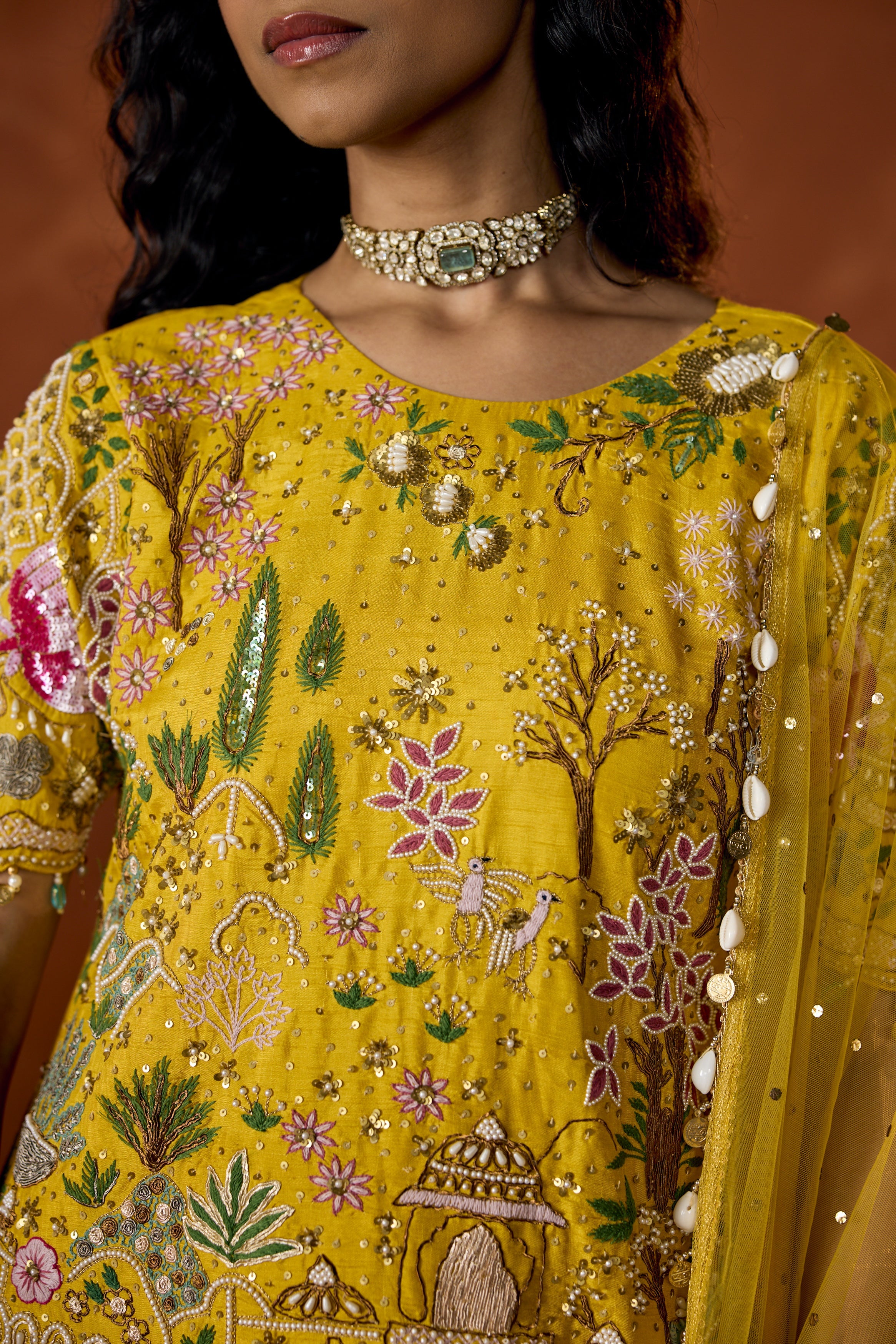 Marigold Yellow Embellished Premium Raw Silk Pant Set