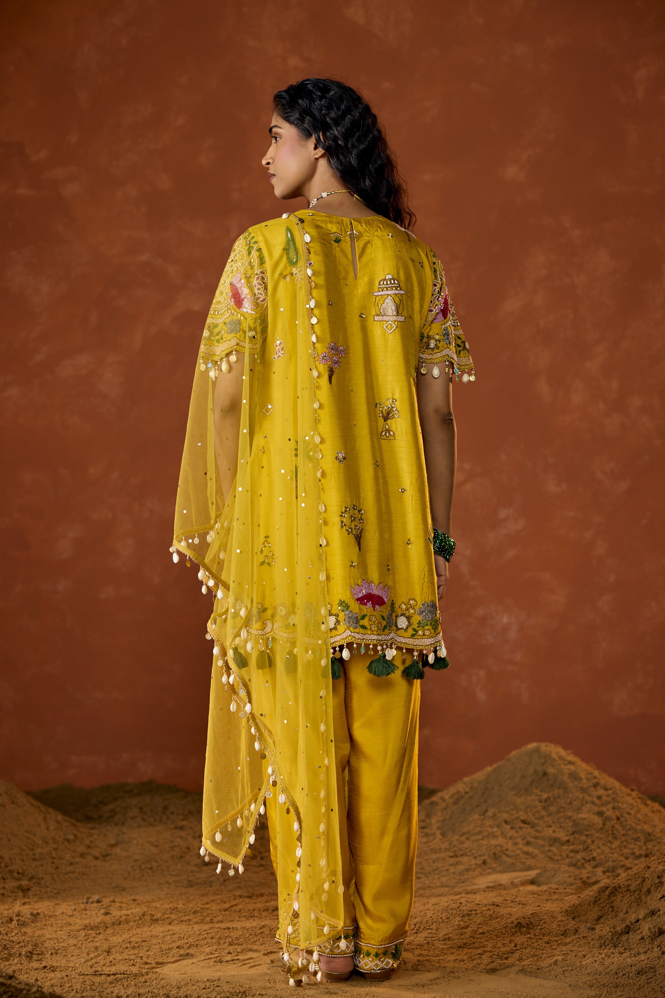 Marigold Yellow Embellished Premium Raw Silk Pant Set