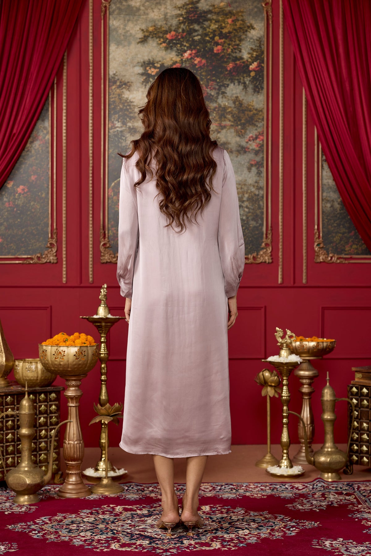 Muted Lavender Embellished Satin Silk Dress