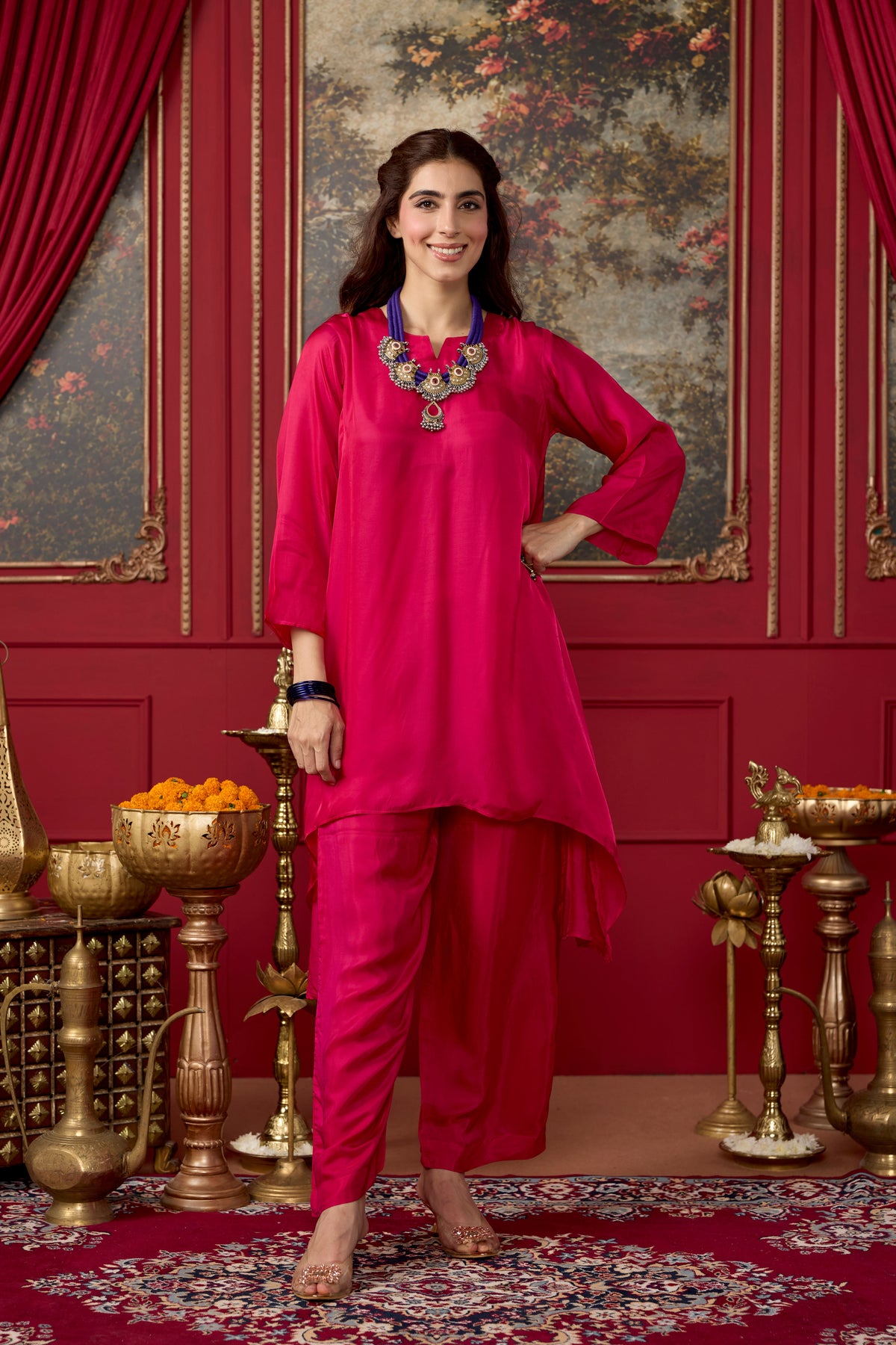 Magenta Pink Mango Silk Co-Ord Set