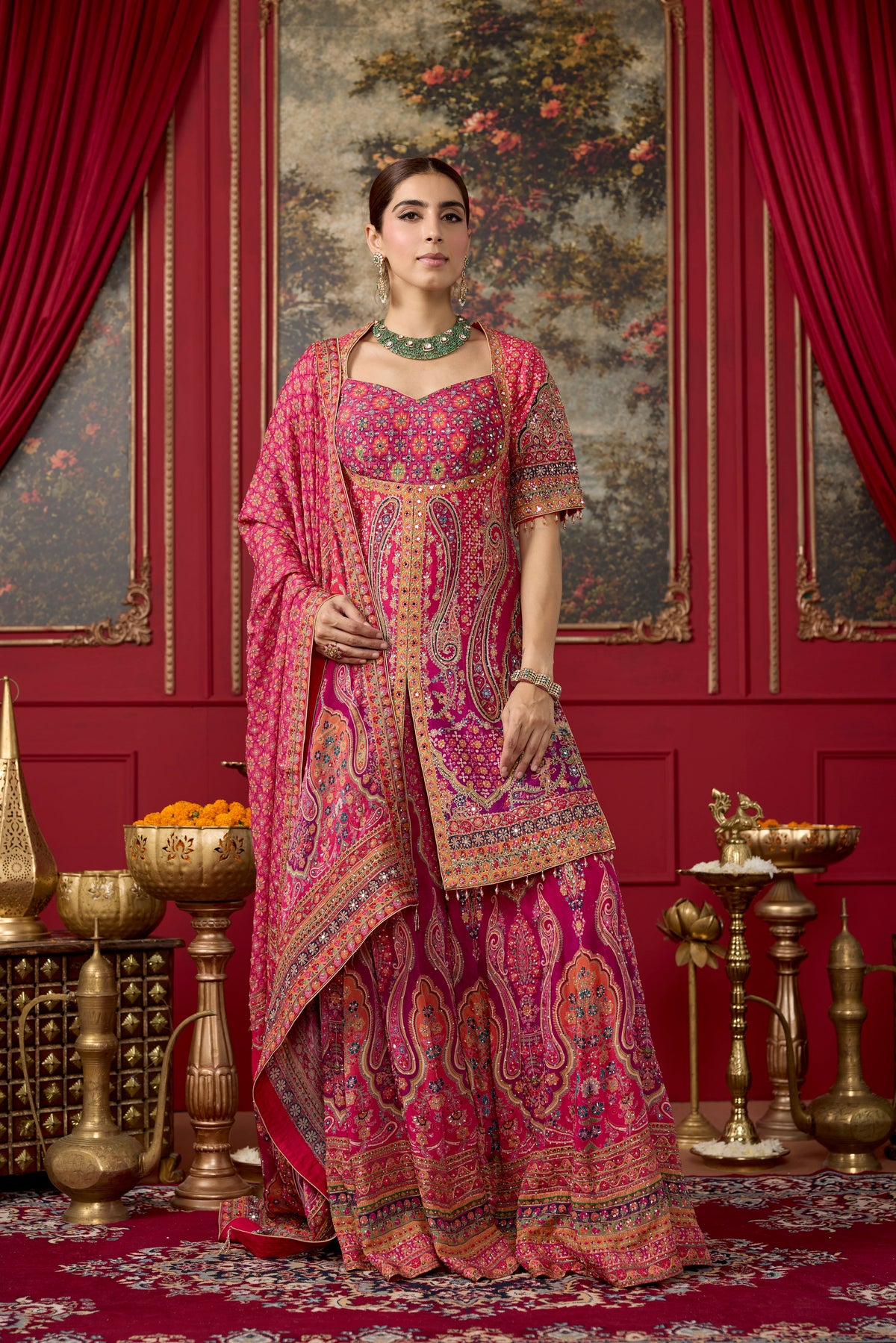Pink Glam Embellished Chinon Silk Palazzo Set