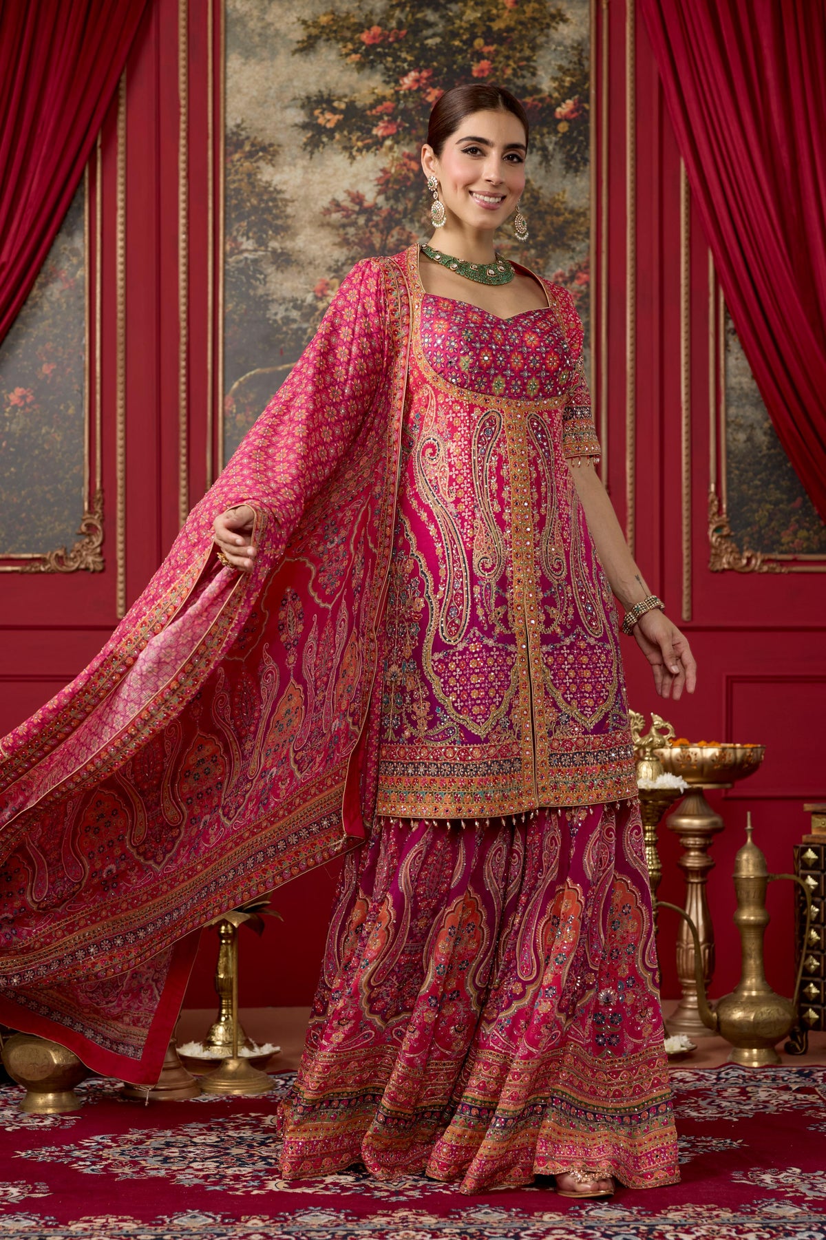 Pink Glam Embellished Chinon Silk Palazzo Set