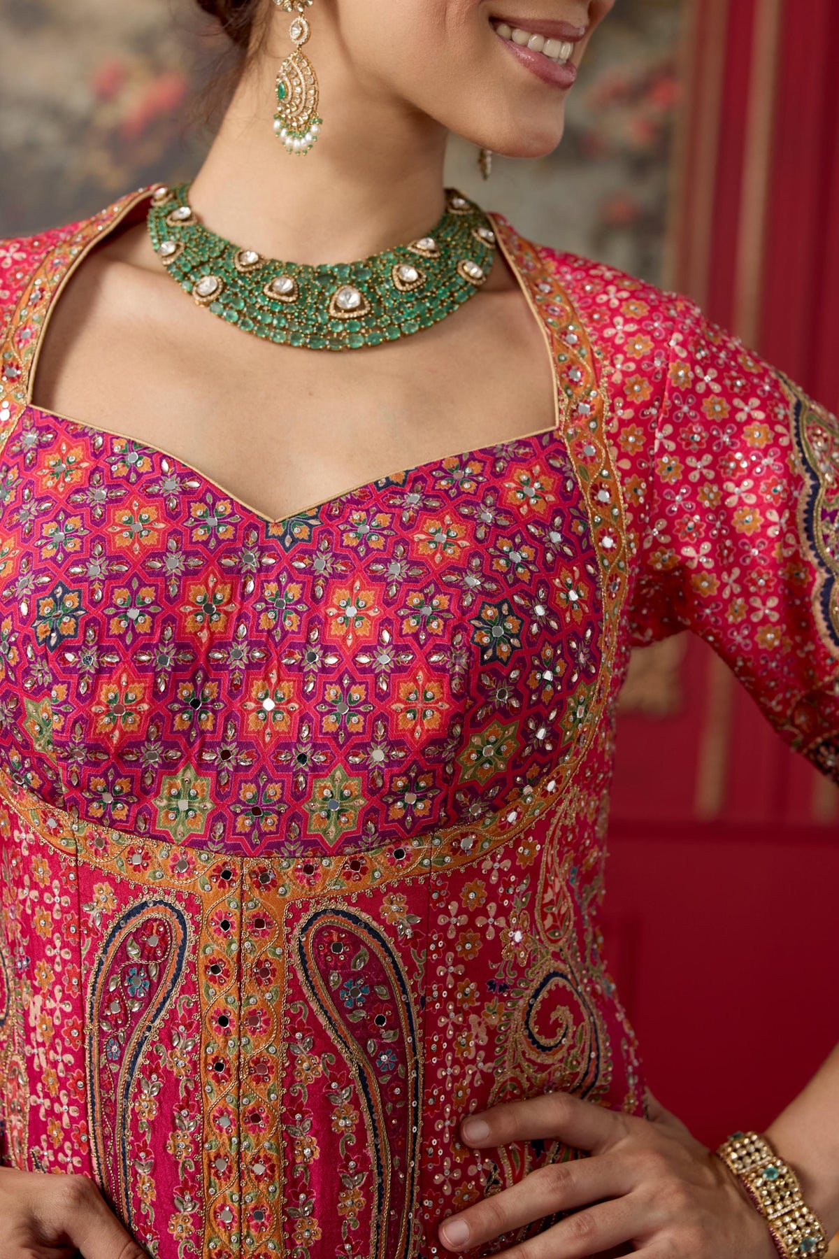 Pink Glam Embellished Chinon Silk Palazzo Set