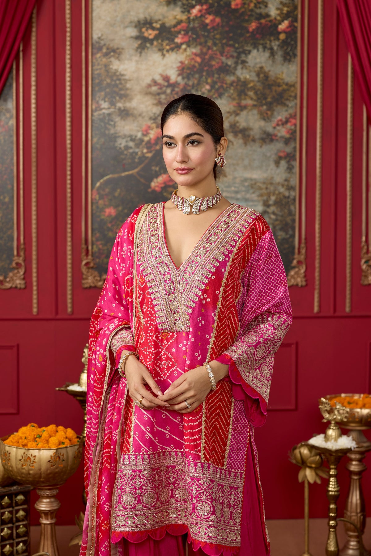 Pink Raspberry Embellished Crepe Silk Salwar Set