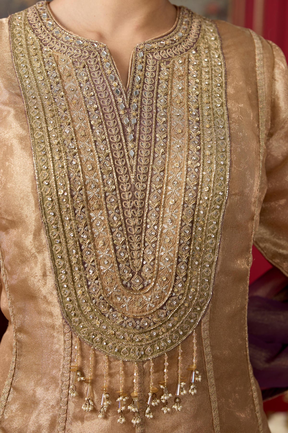 Champagne Gold Shimmer Tissue Silk Anarkali Set