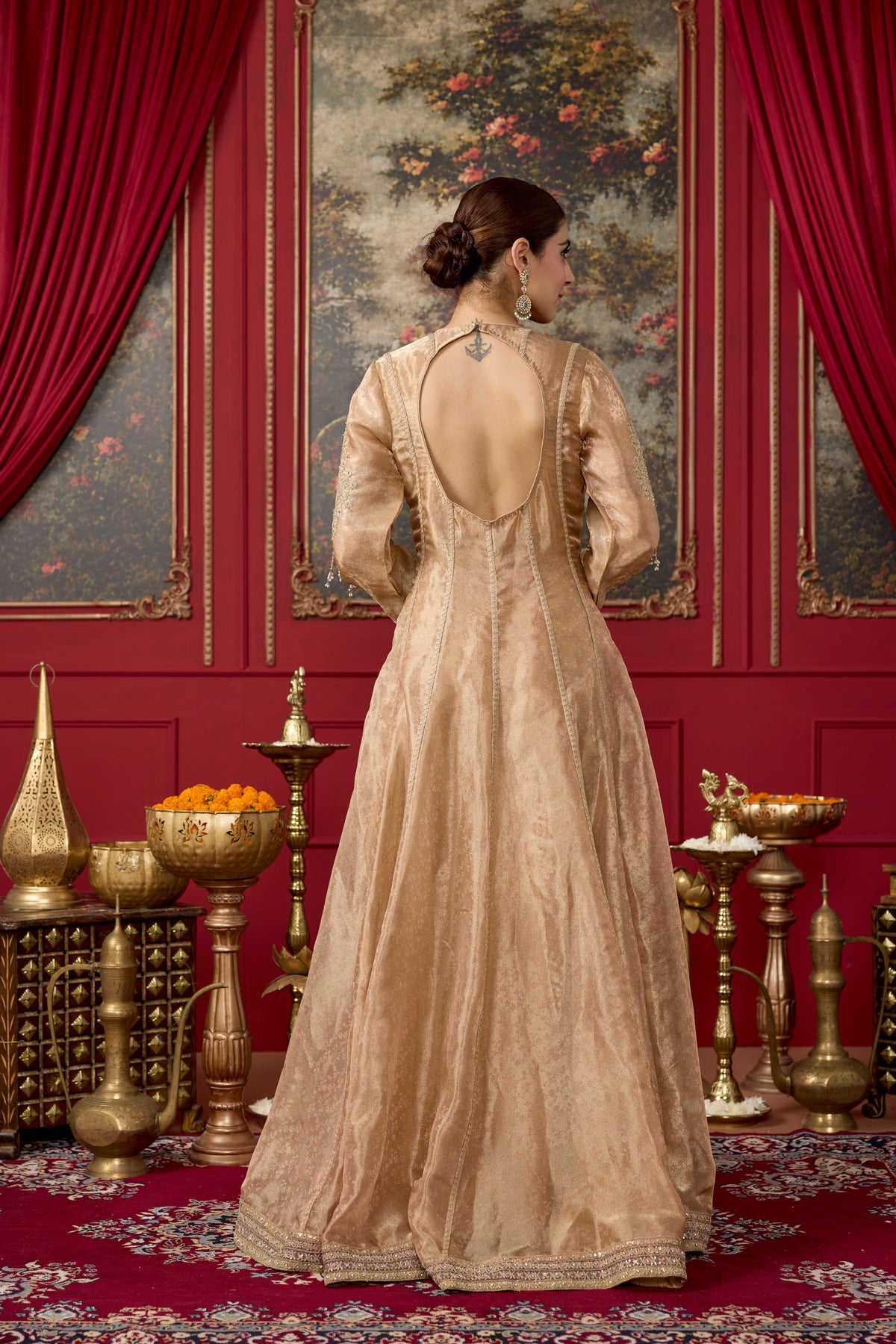 Champagne Gold Shimmer Tissue Silk Anarkali Set