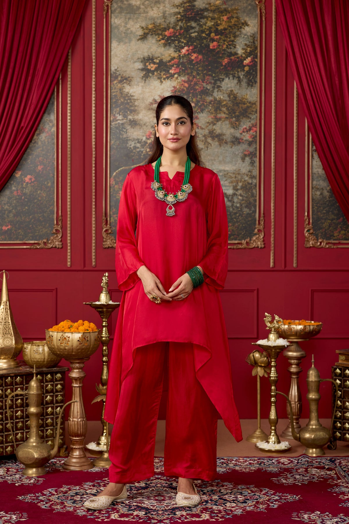 Crimson Red Mango Silk Co-Ord Set