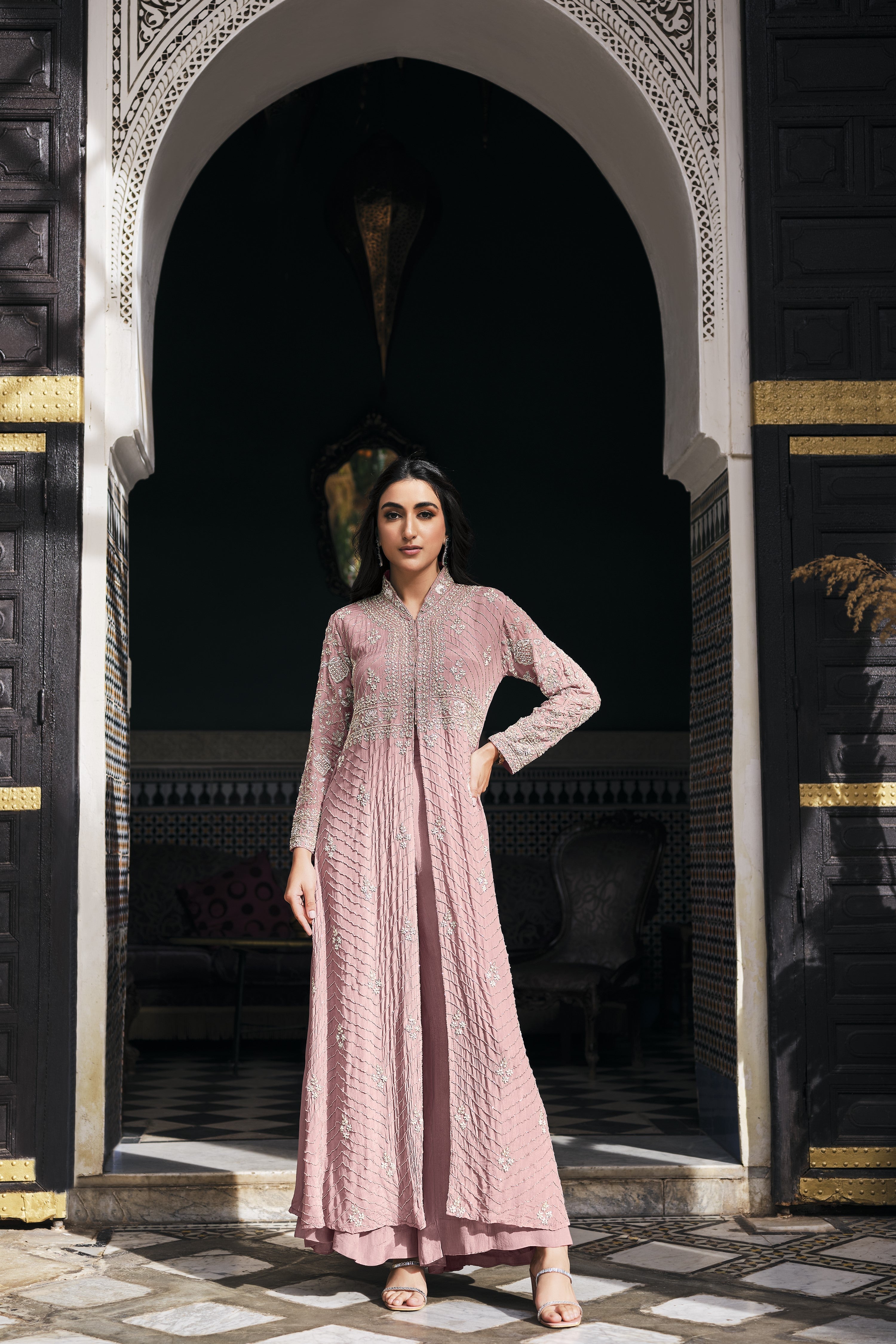 Vintage Mauve Party Wear Anarkali with Palazzo