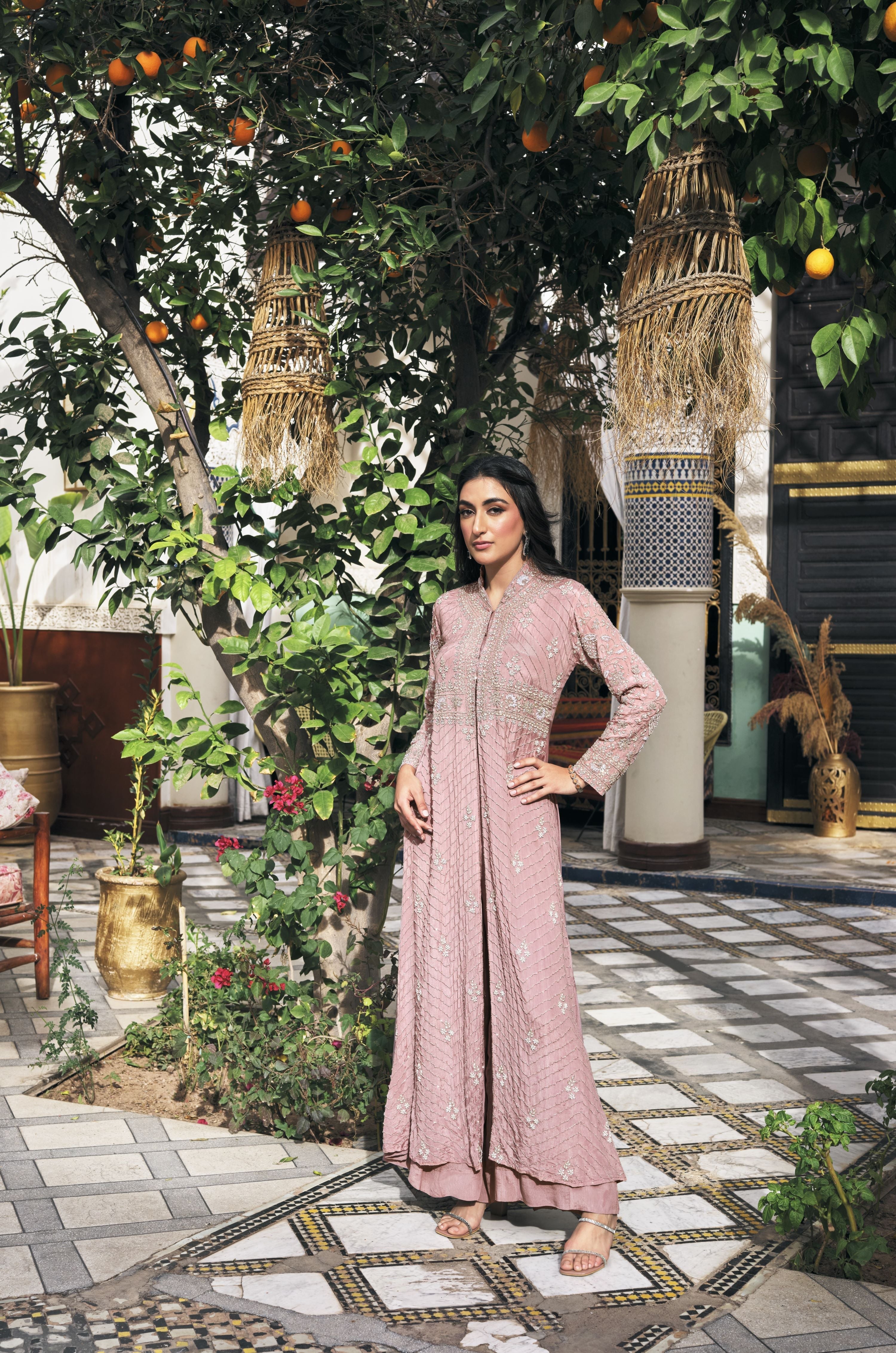 Vintage Mauve Party Wear Anarkali with Palazzo