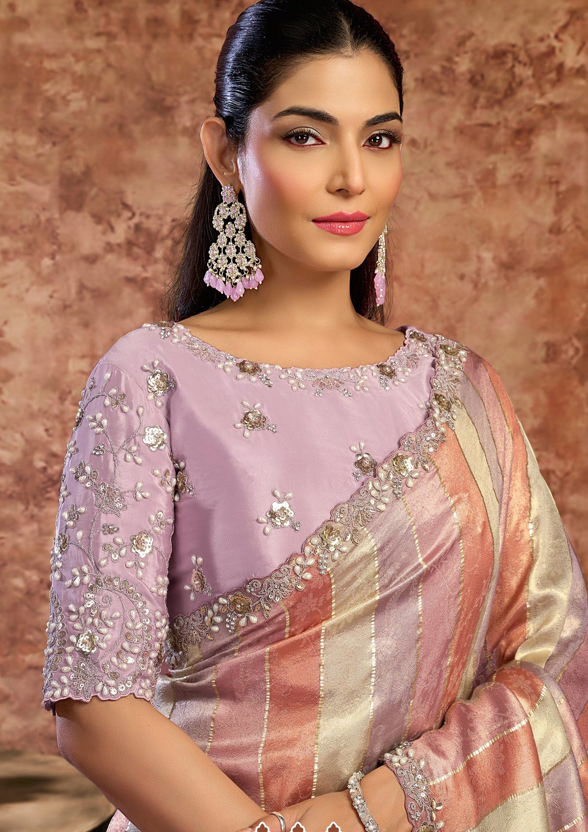 Candy Floss Embellished Crepe Satin Silk Saree