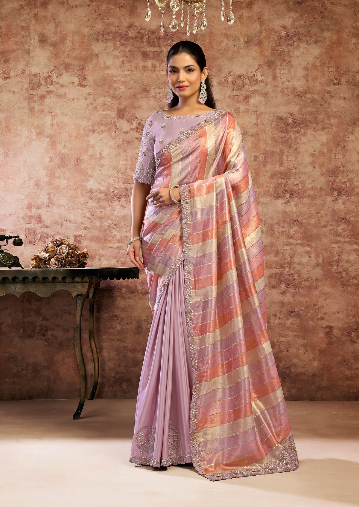 Candy Floss Embellished Crepe Satin Silk Saree