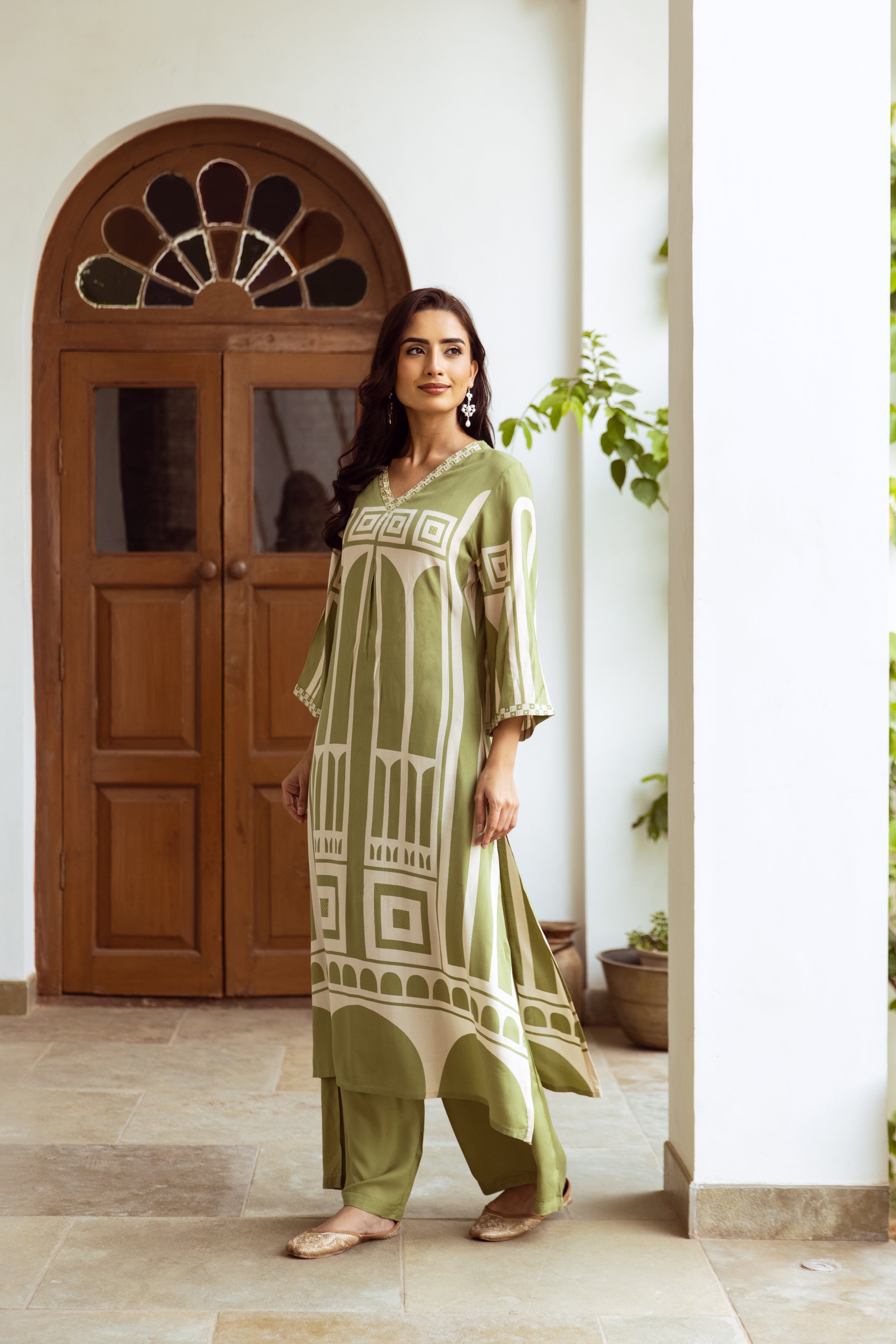 Light Green Printed Premium Cotton Palazzo Set