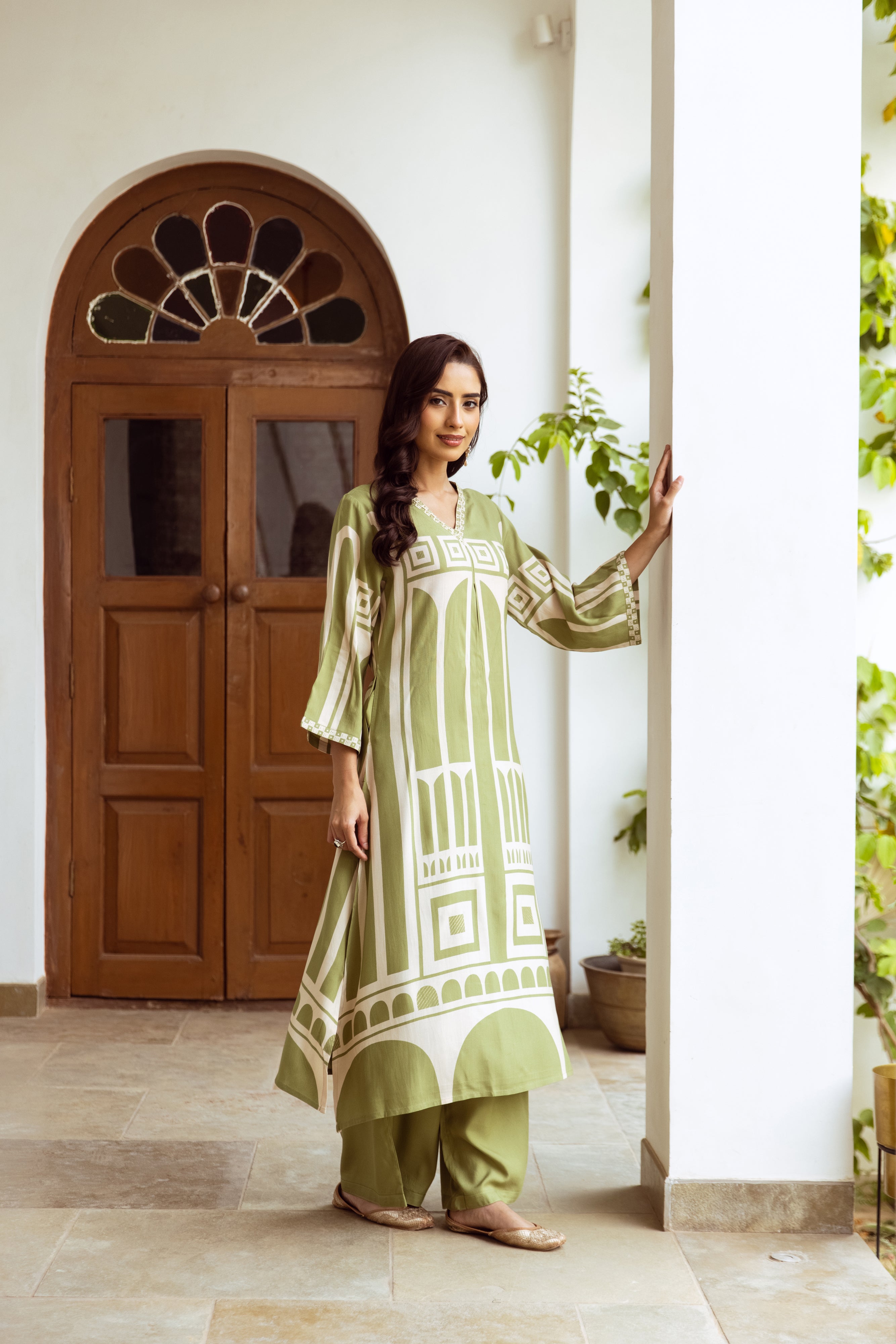 Light Green Printed Premium Cotton Palazzo Set