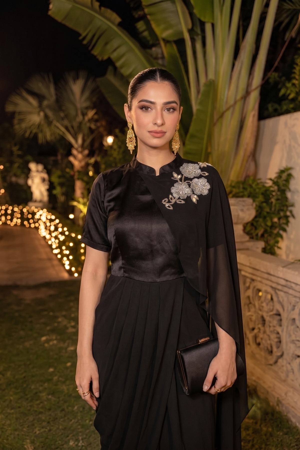 Midnight Black Embellished Premium Silk Dress