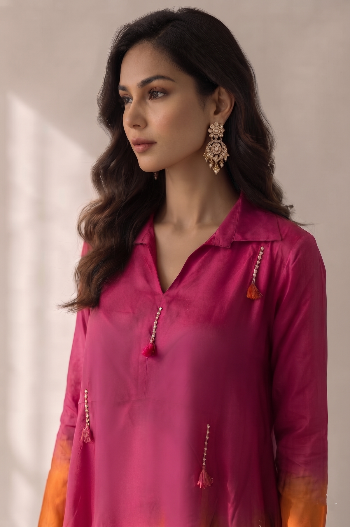 Ombre Pink Embellished Crepe Silk Palazzo Set