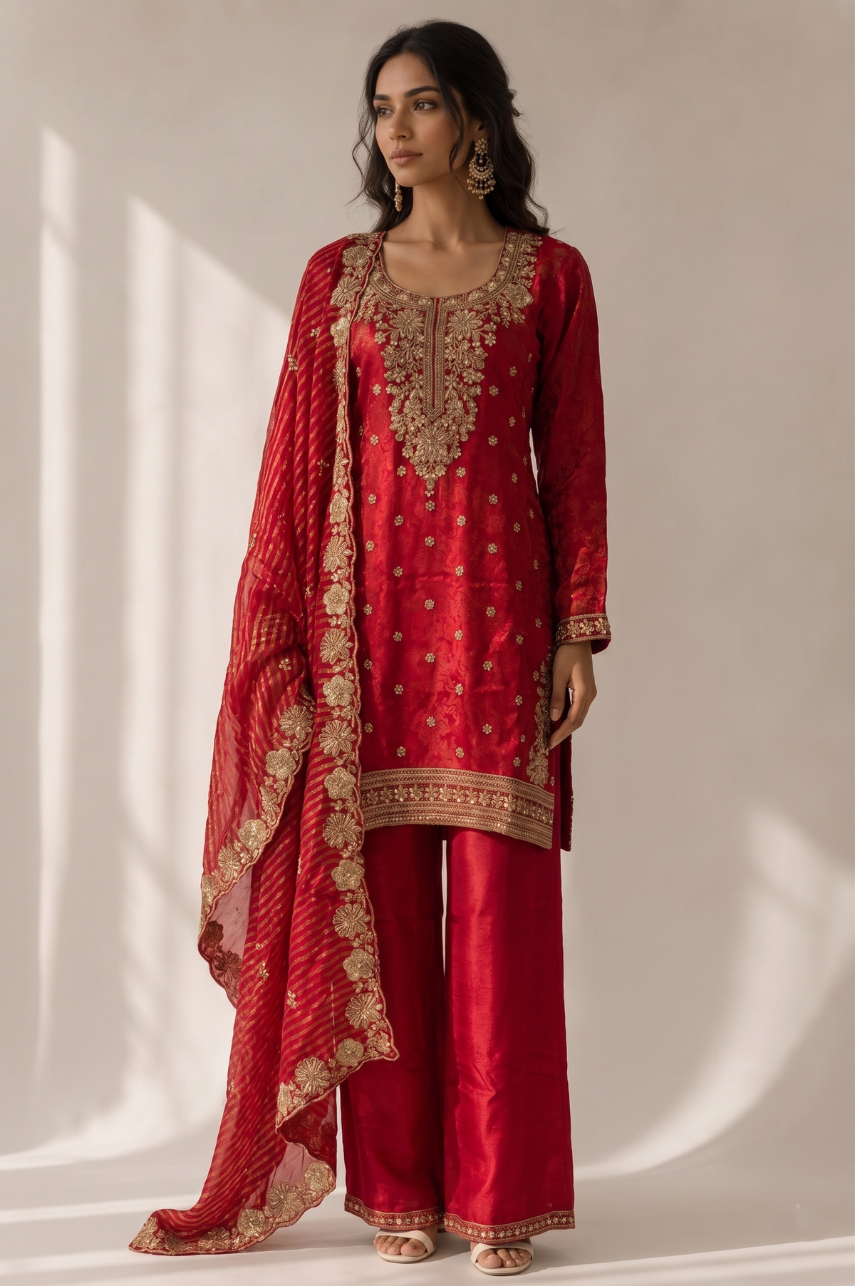 Royal Pink Embellished Banarasi Brocade Silk Palazzo Set