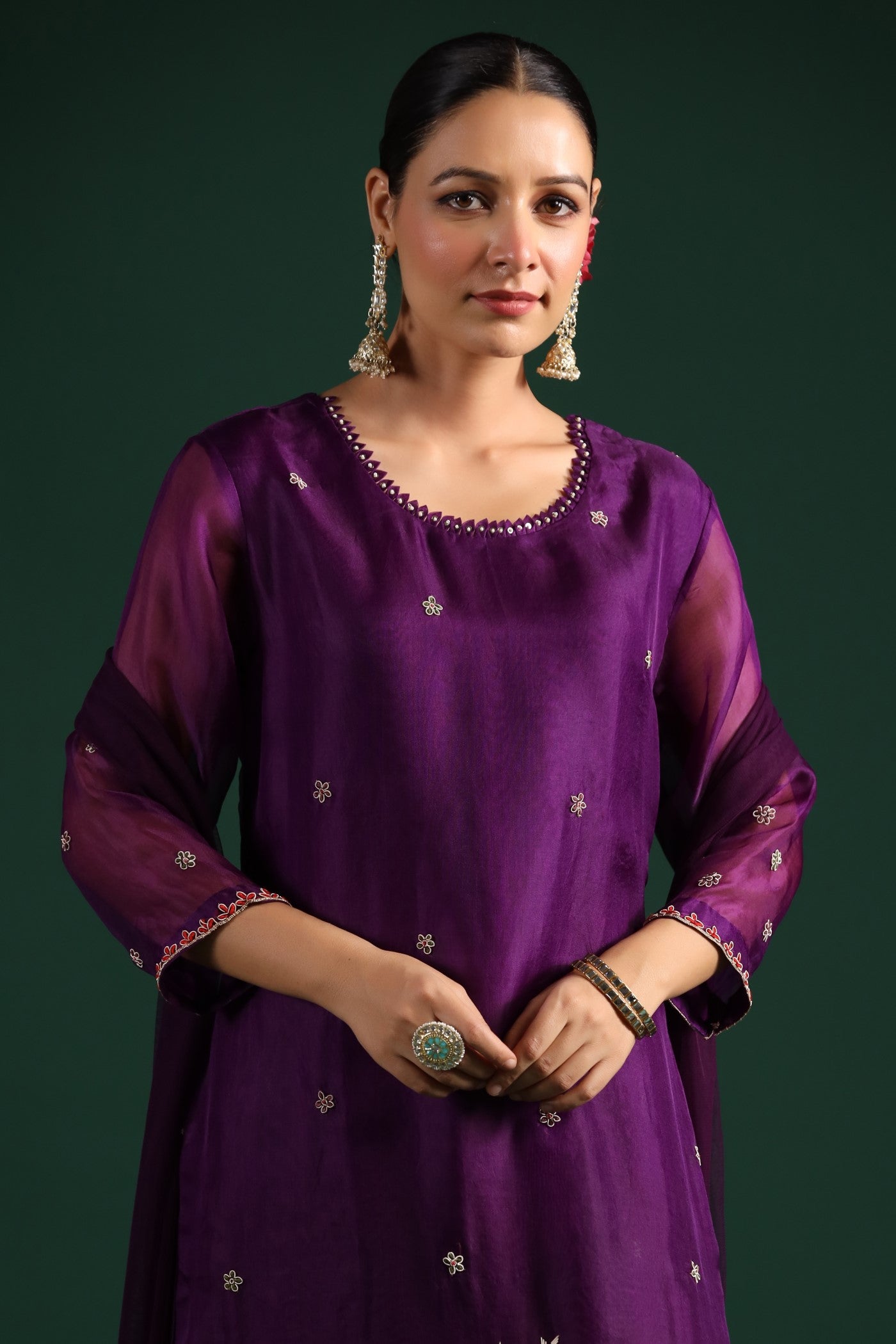 Wine Embellished Sharara Set