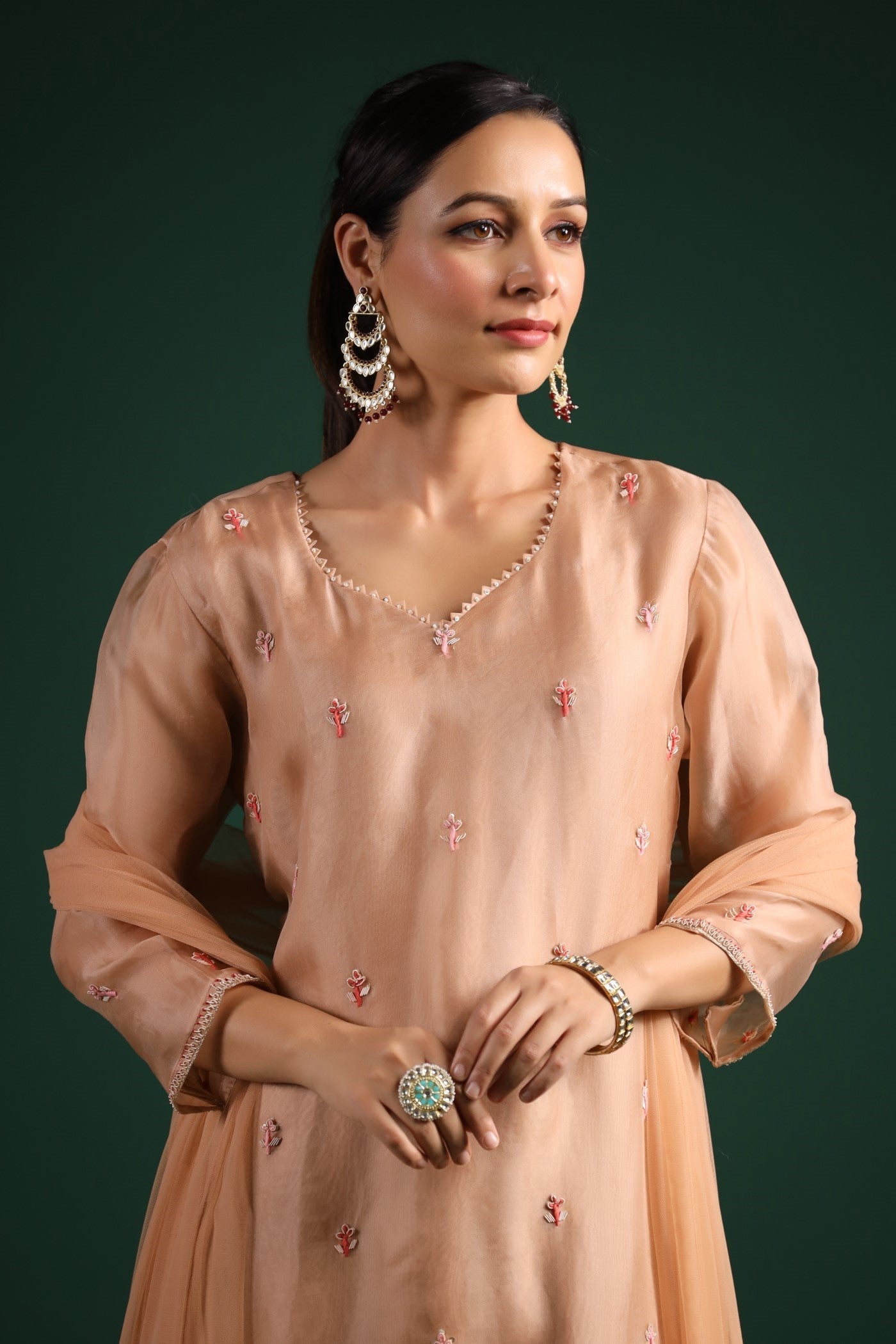 Beige Organza Silk Kurta Set