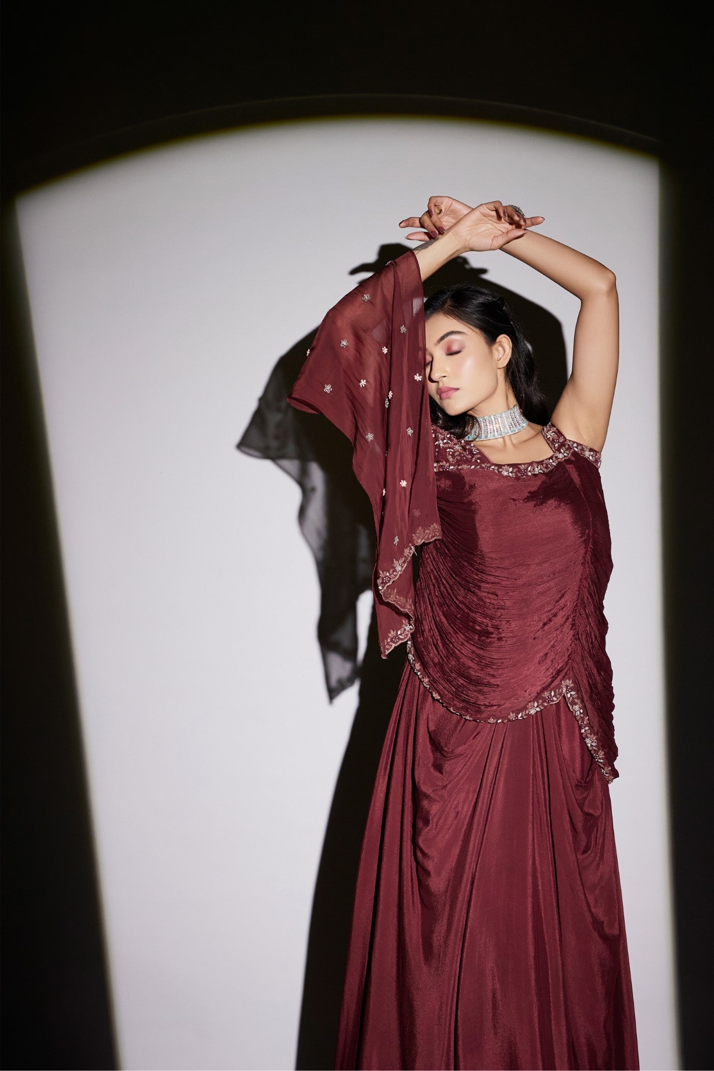 Wine Pure Chinon Silk Draped Gown