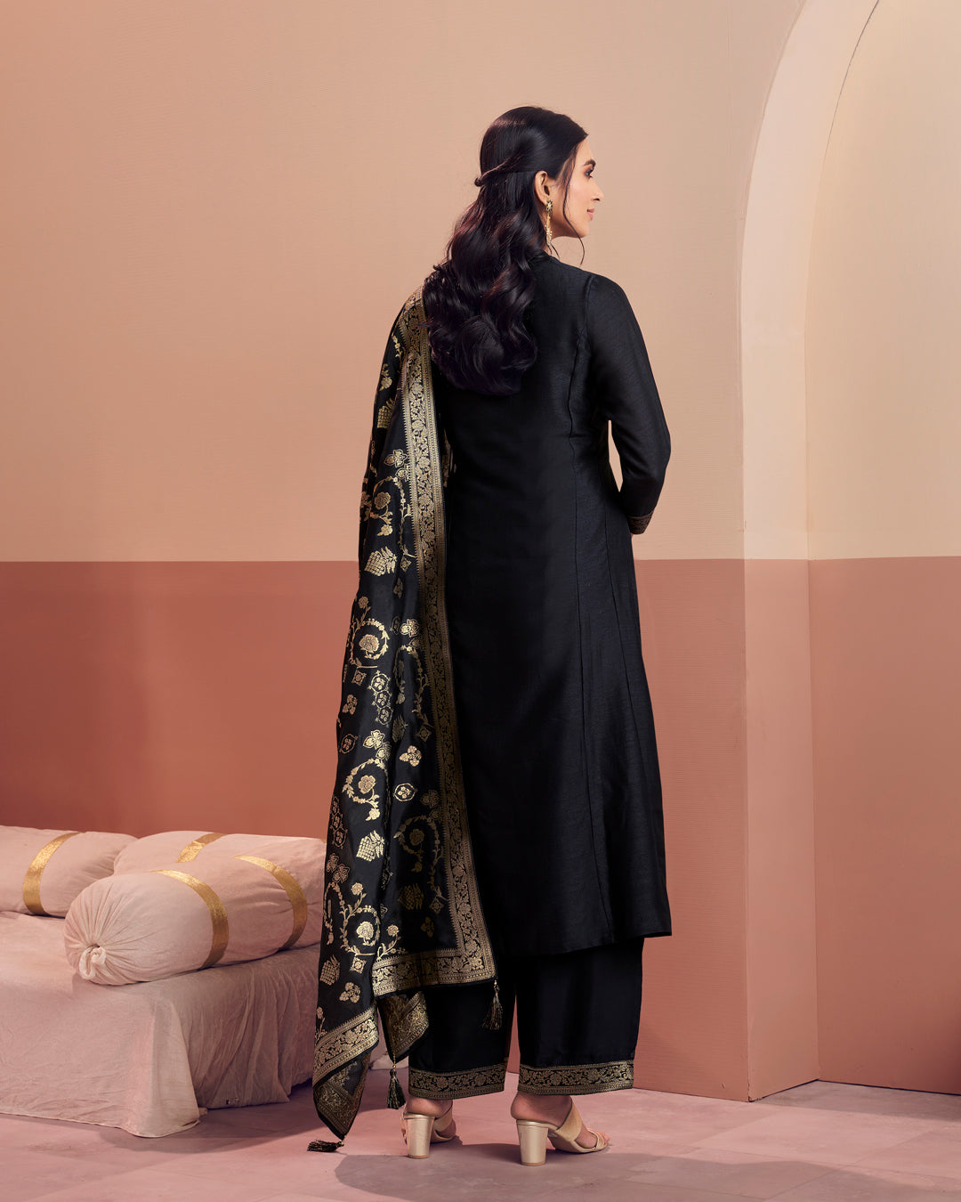 Noir Royale Embellished Vichitra Silk Pant Set
