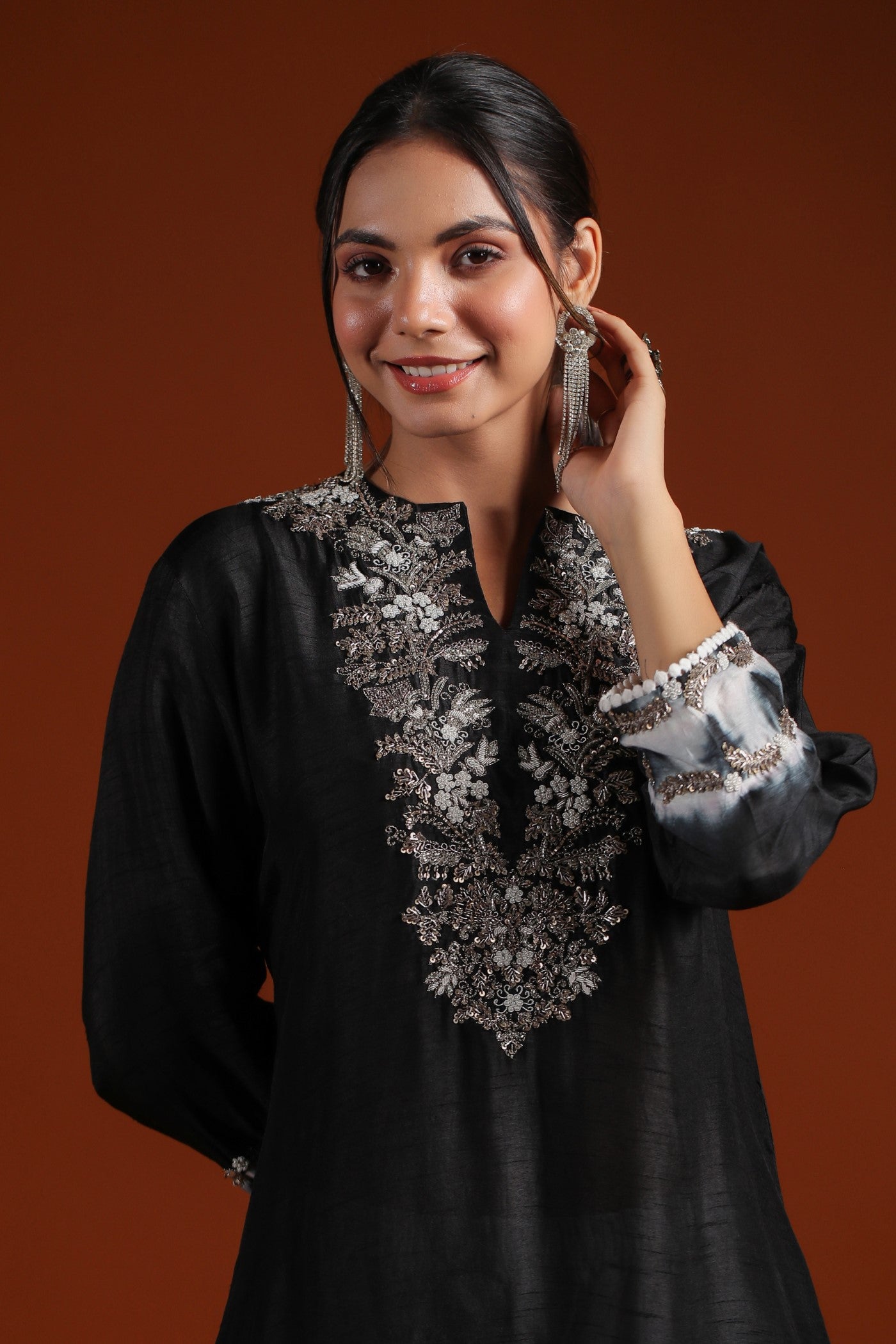 Black Tie Dyed Embellished Kurta & Pant