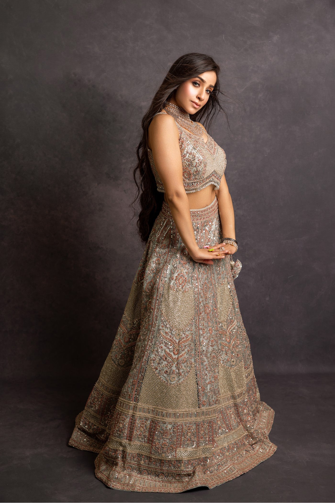 Pistachio Green Heavy Embroidered Lehenga Set