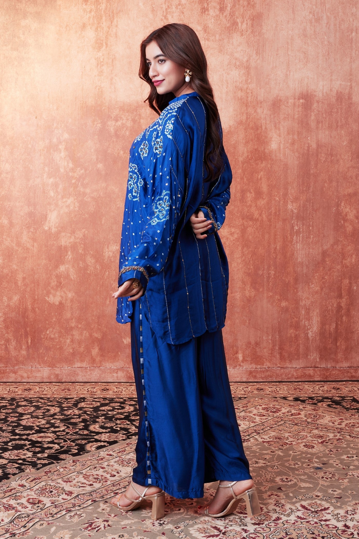 Intense Blue Bandhej Printed Embellished Palazzo Set