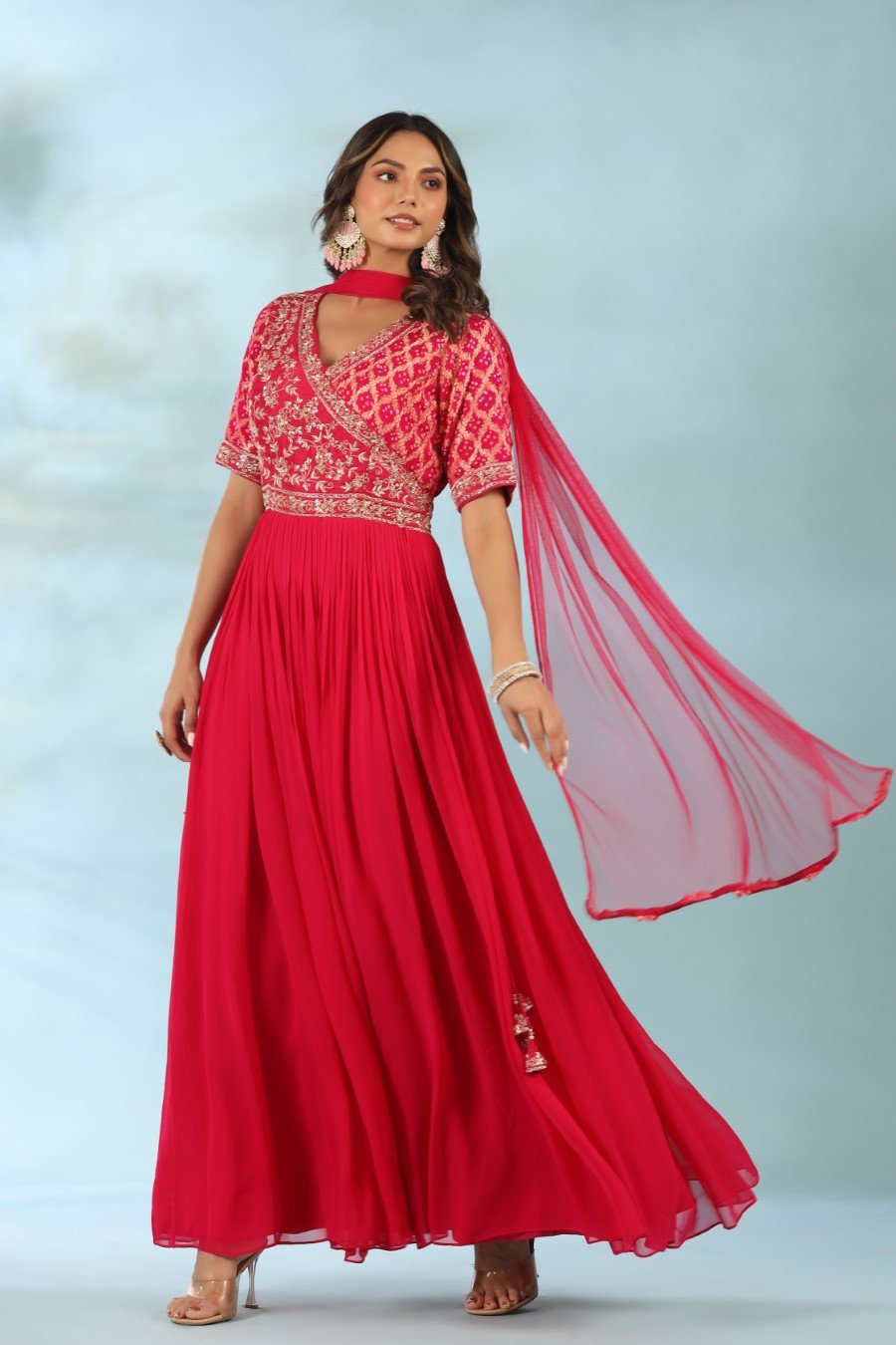 Deep Pink Hand Embriodered Anarkali with Dupatta