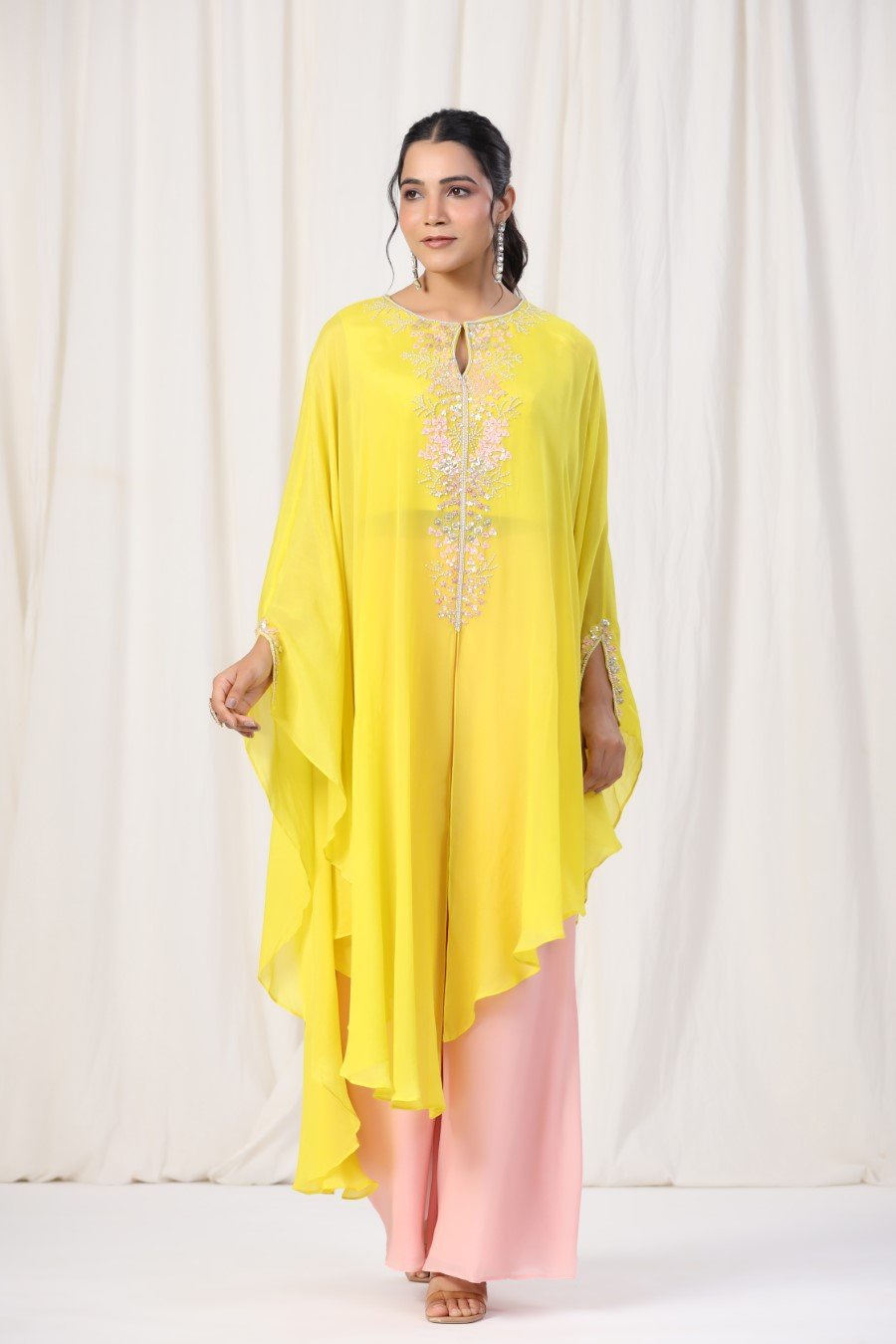 Yellow Moorish Georgette Embellished Tunic with Palazzo