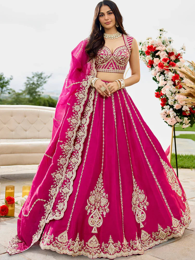 Rani Pink Embellished Premium Silk Lehenga Set