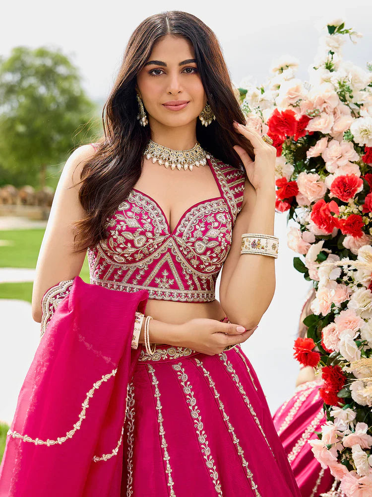 Rani Pink Embellished Premium Silk Lehenga Set