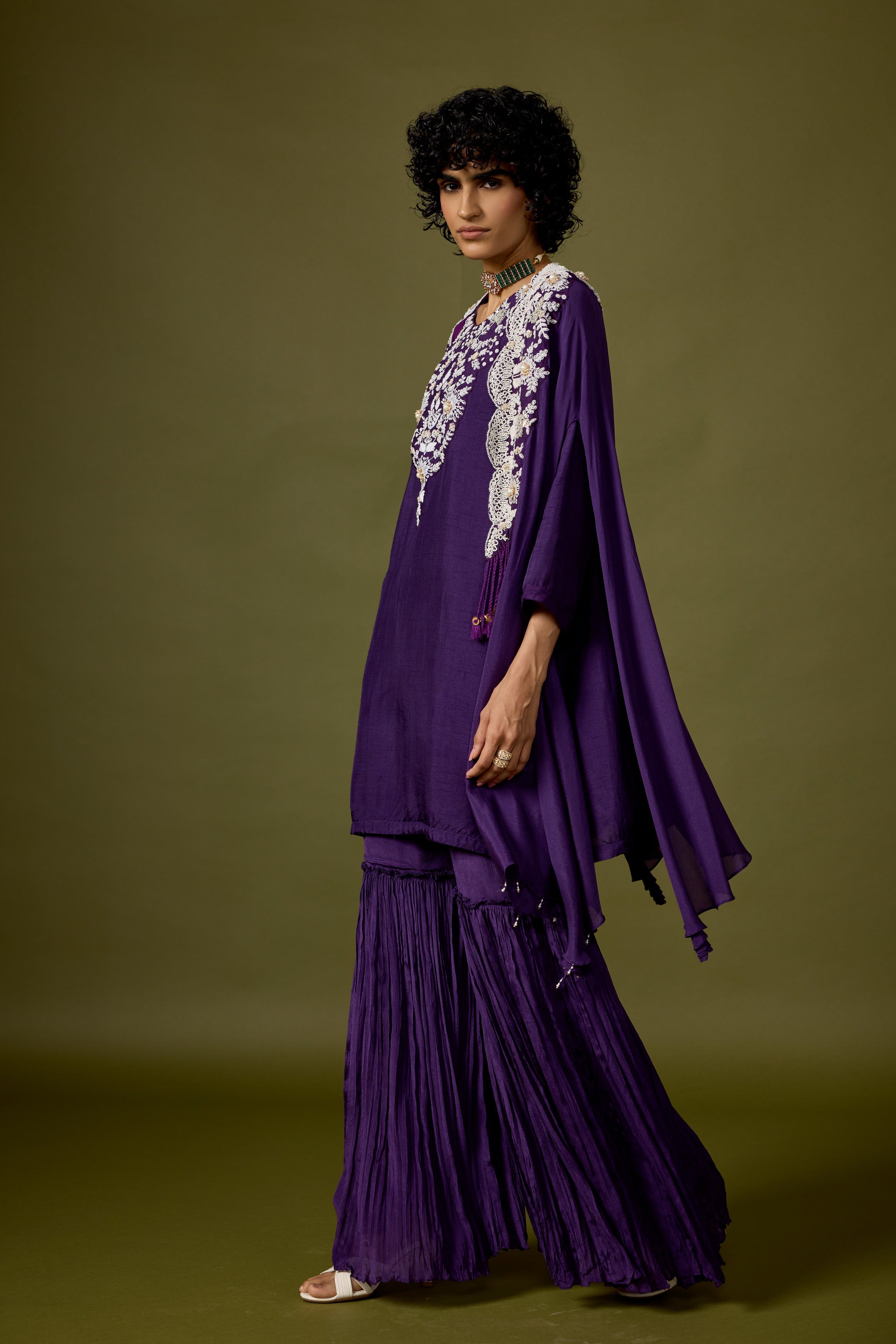 Deep Violet Embellished Chinon Silk Sharara Set