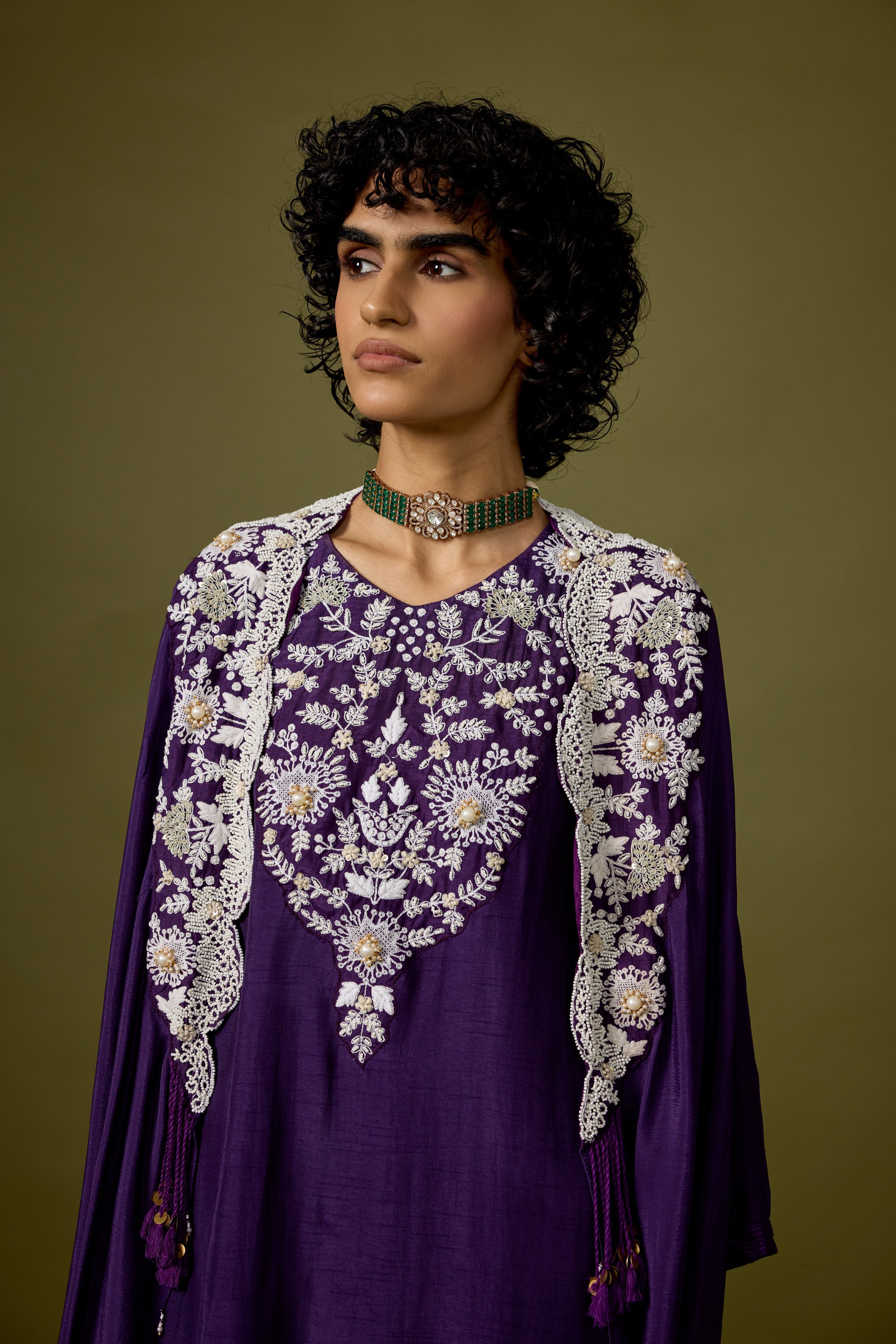 Deep Violet Embellished Chinon Silk Sharara Set